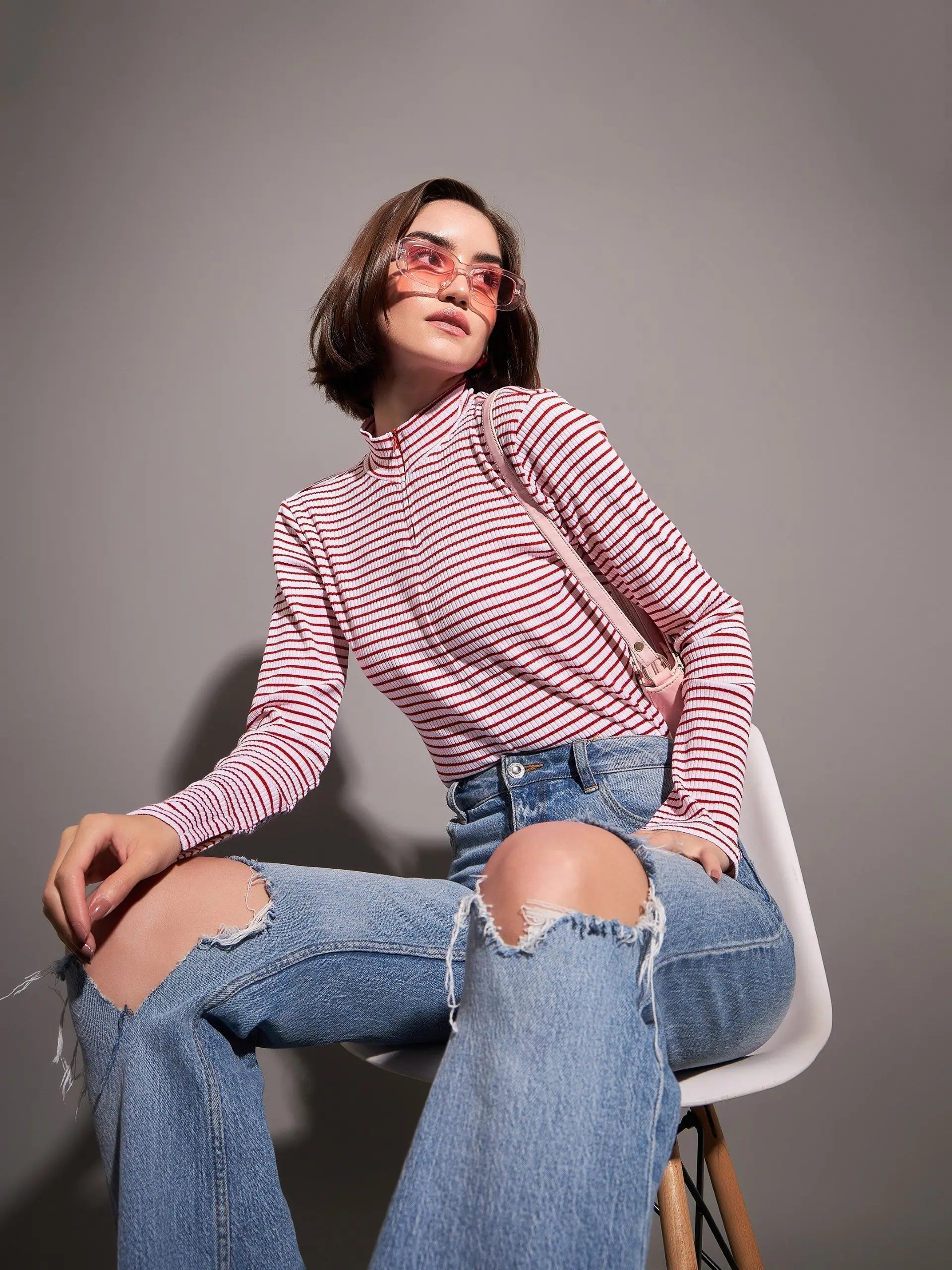 Red & White Striped Rib Top - Women's Blouses & Shirts Online
