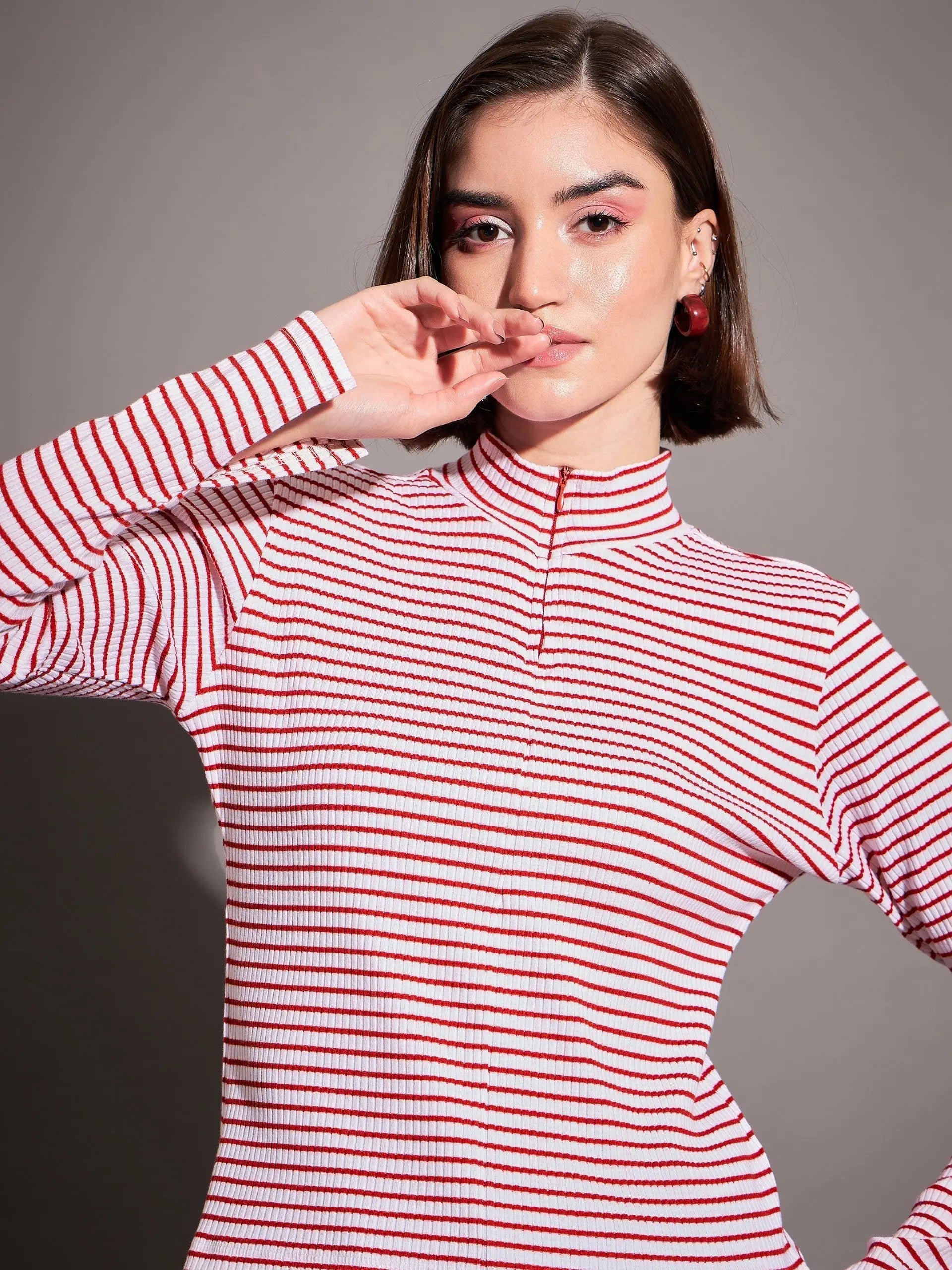 Red & White Striped Rib Top - Women's Blouses & Shirts Online