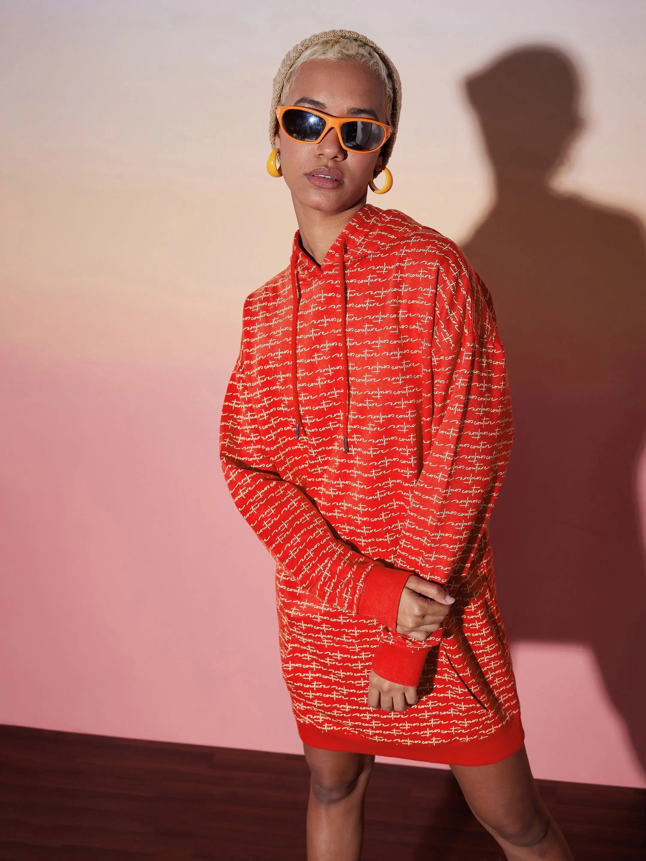 Red Terry Hoodie Dress | Festive Lehenga & Party Wear