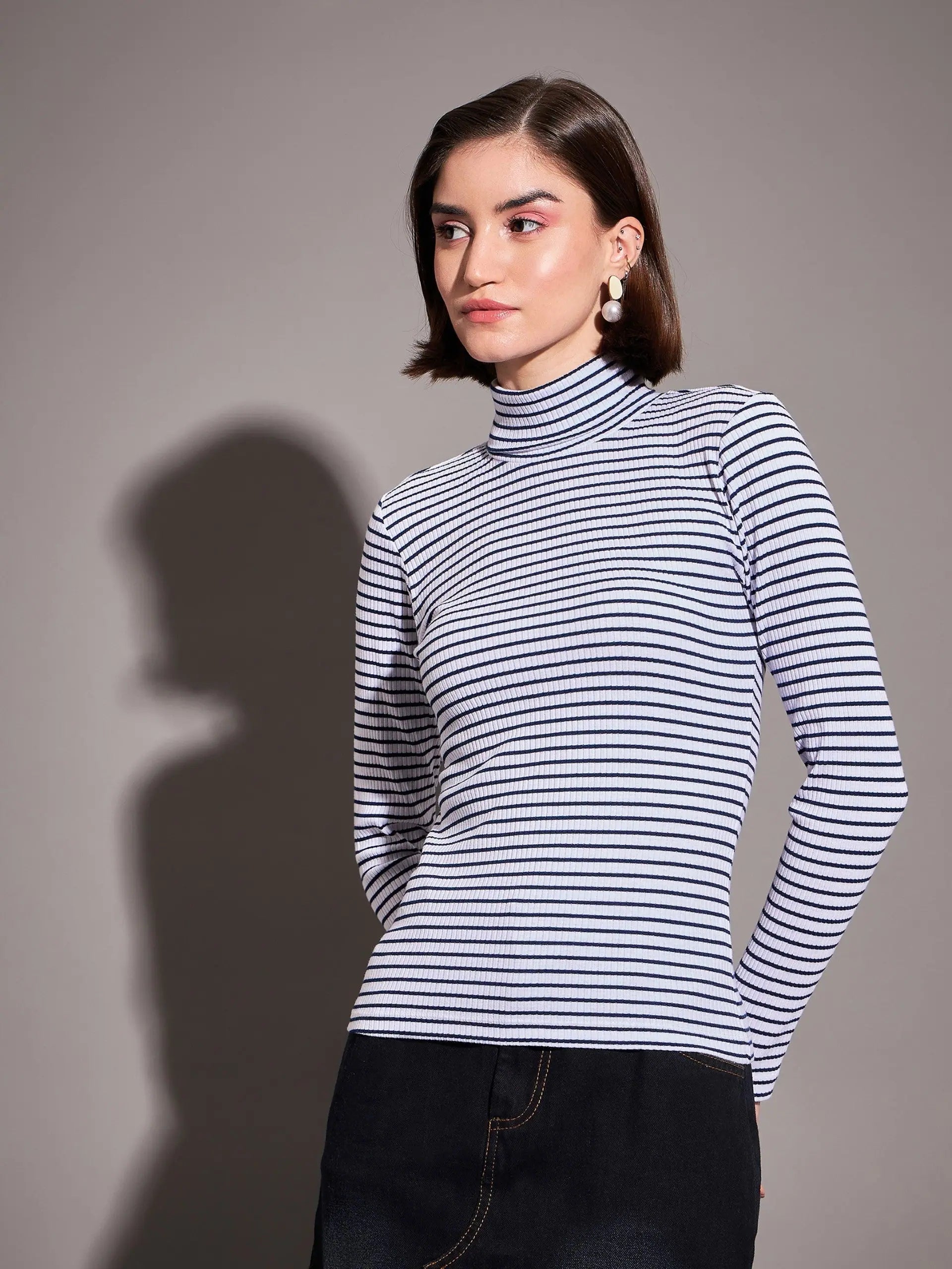 Navy & White Rib Top | Women's Western Outfits for Women