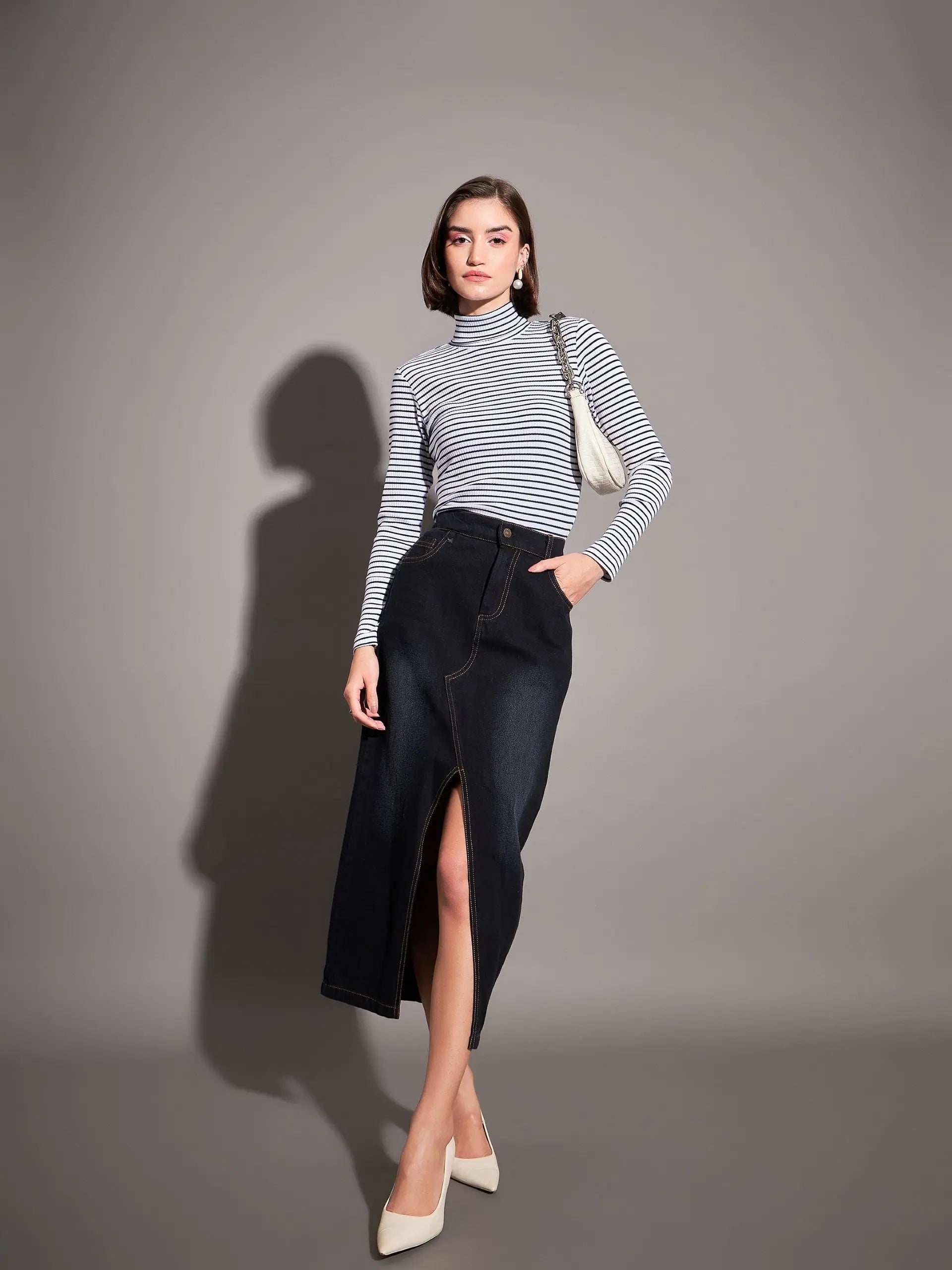 Navy & White Rib Top | Women's Western Outfits for Women