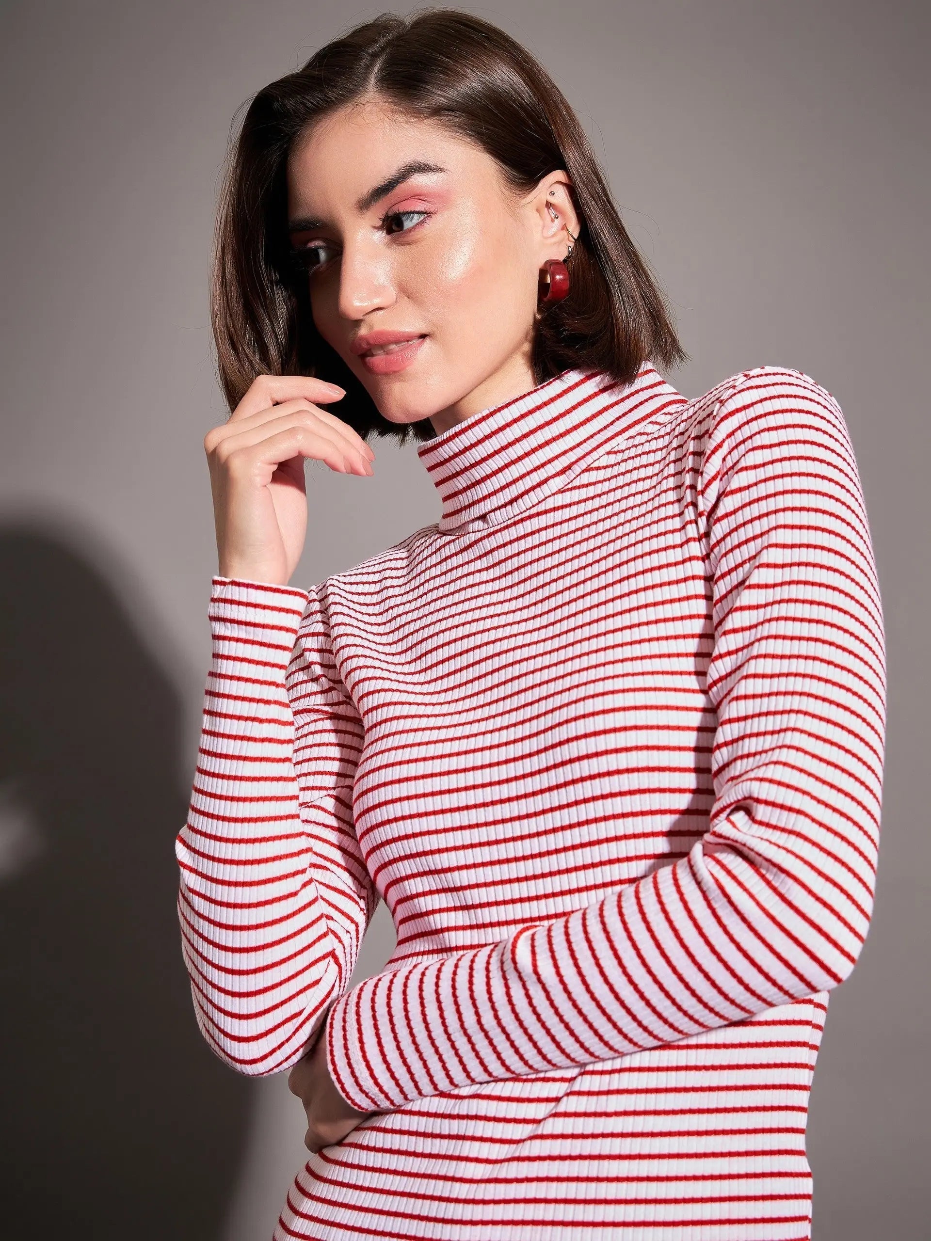 Red & White Striped Rib Top | Women's Western Wear