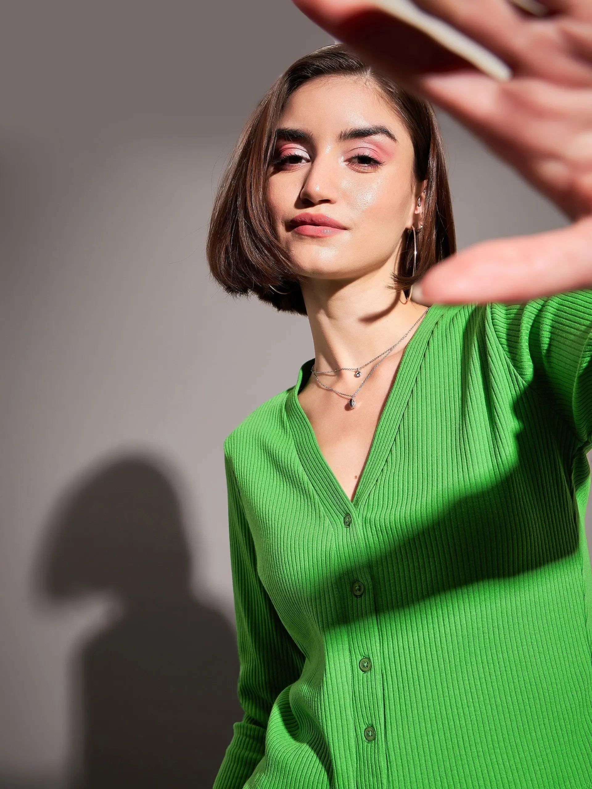 Green Rib Cardigan Top | Women's Western Outfits for Women