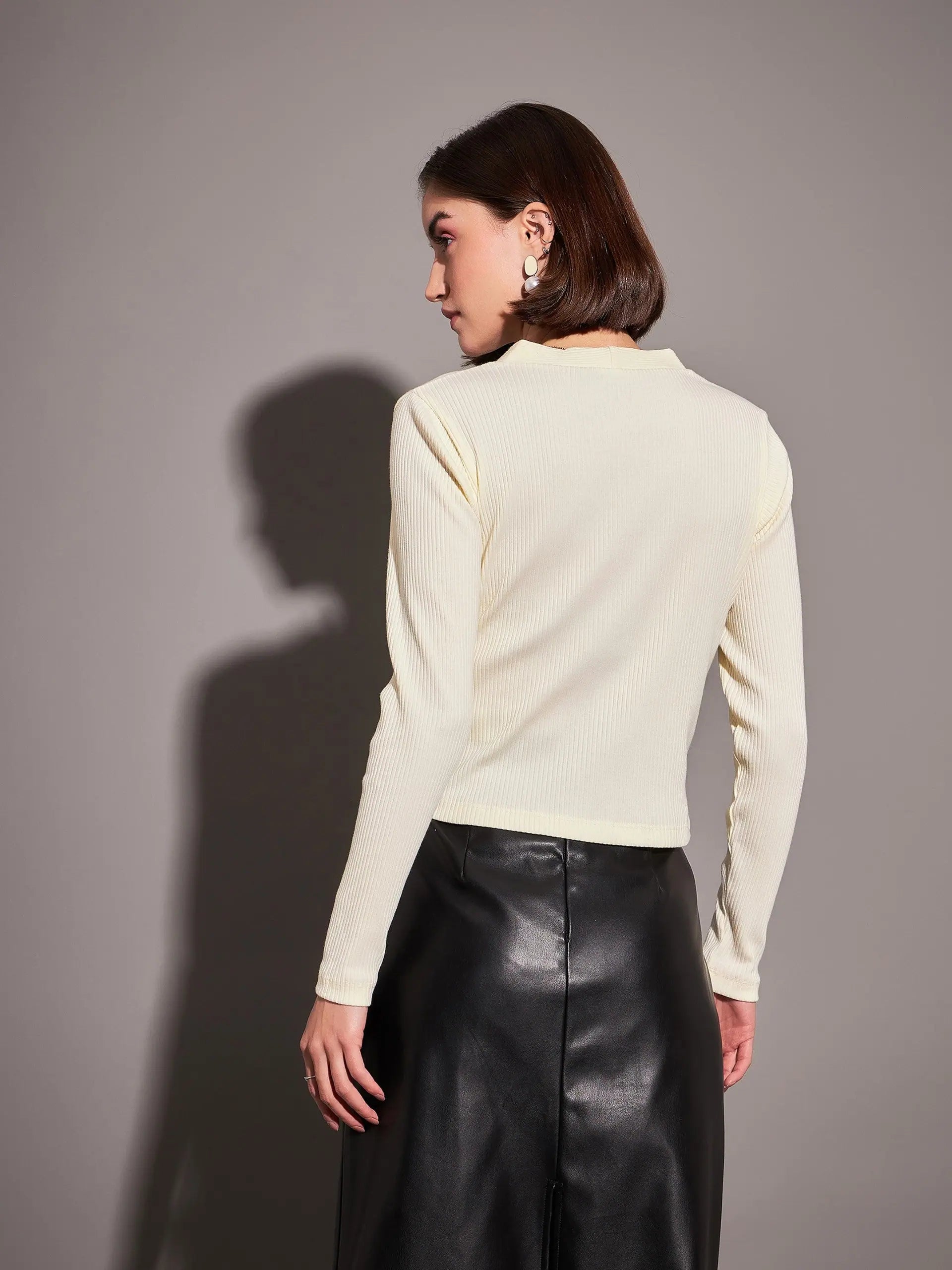 Off-White Rib Cardigan Top | Women's Western Wear & Clothing