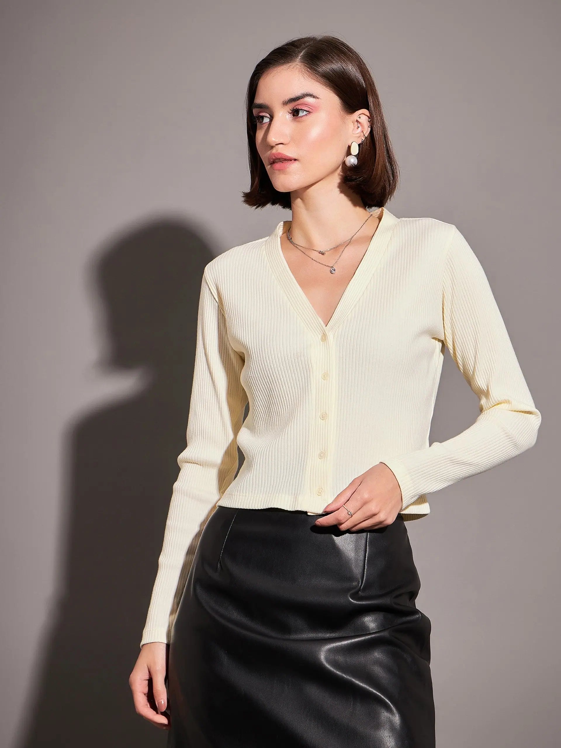 Off-White Rib Cardigan Top | Women's Western Wear & Clothing