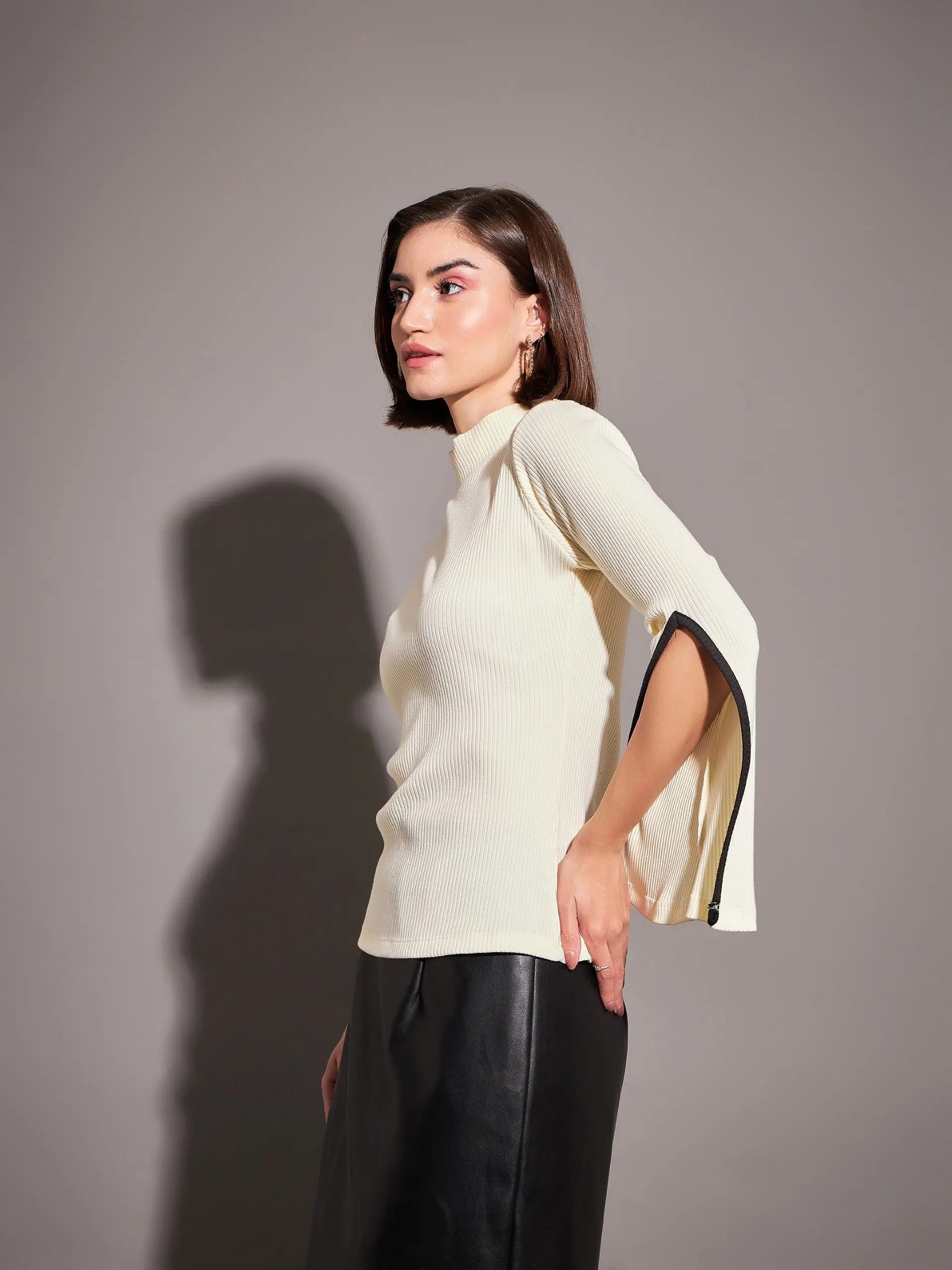 Off-White Rib Bell Sleeve Top - Women's Western Clothing