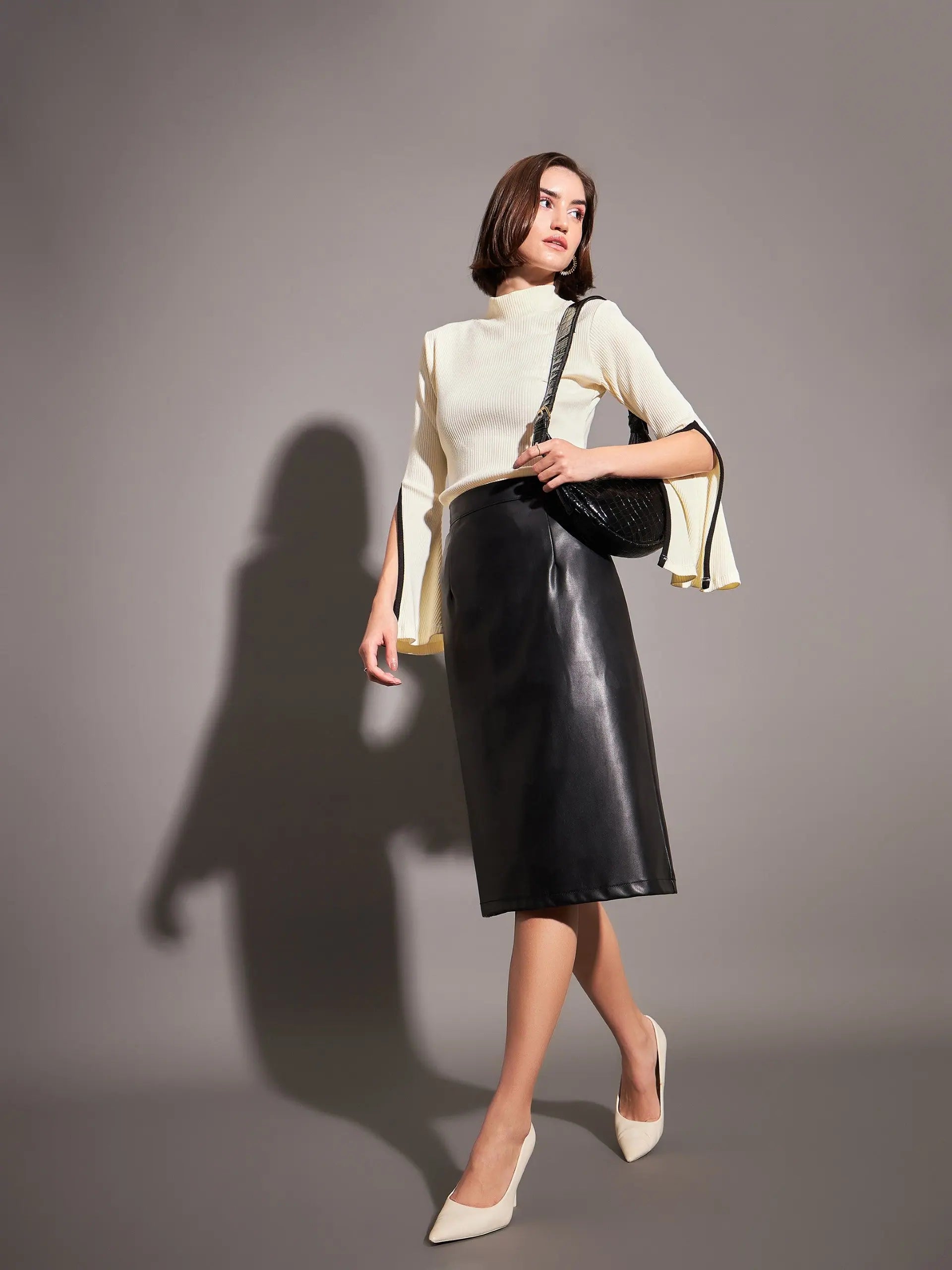 Off-White Rib Bell Sleeve Top - Women's Western Clothing