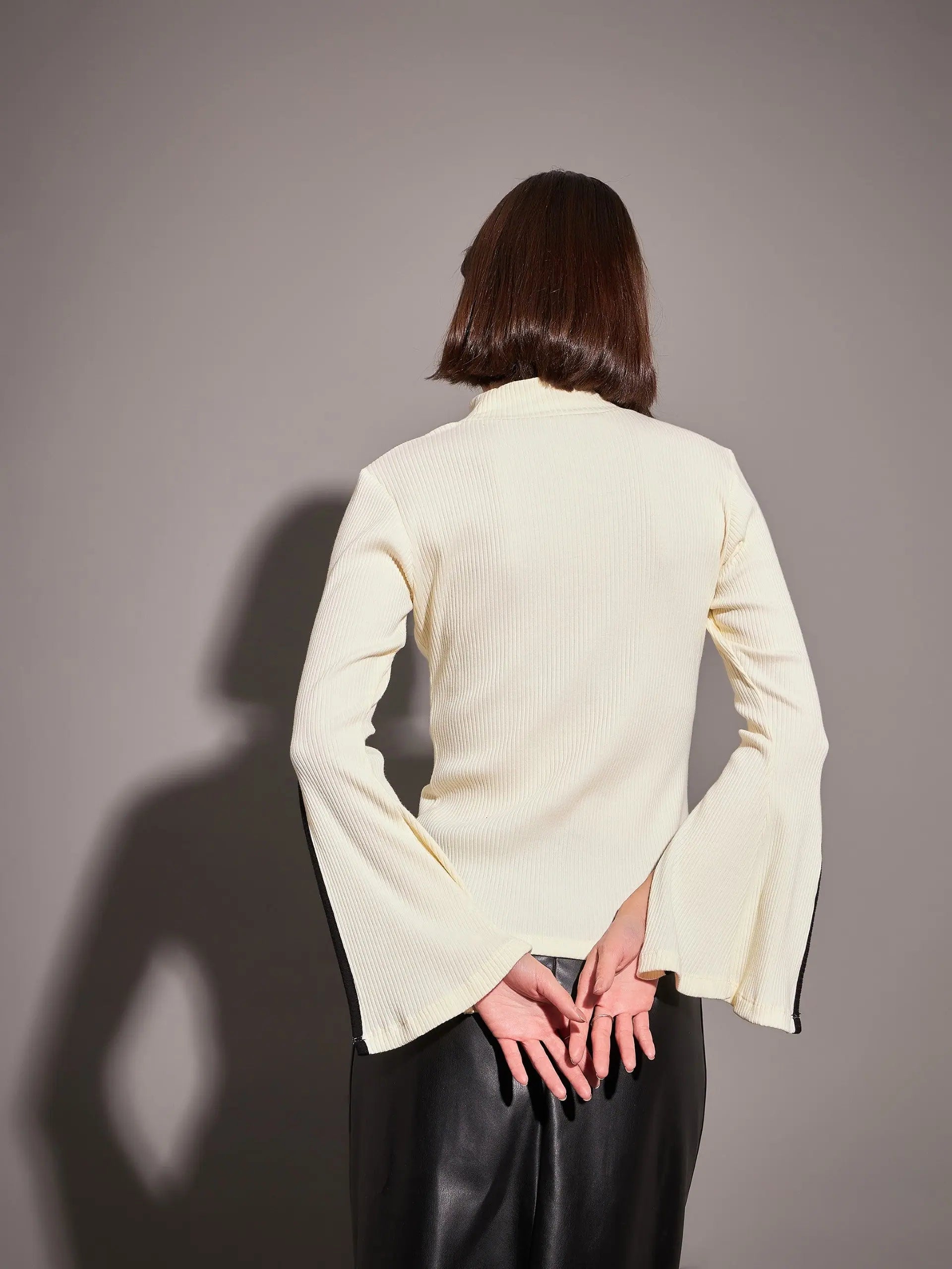 Off-White Rib Bell Sleeve Top - Women's Western Clothing