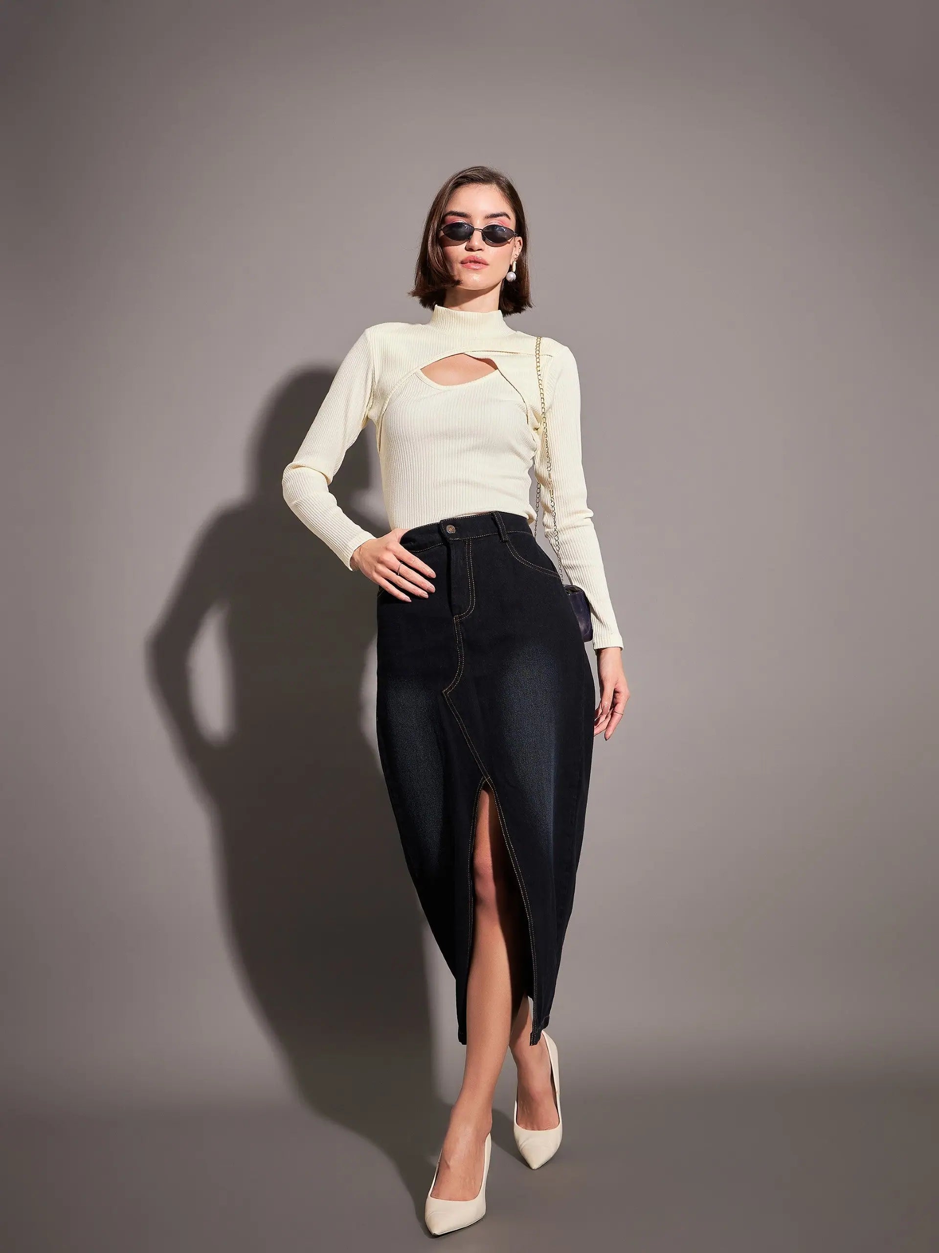 Off-White Rib Moon Cut Top - Women's Western Wear