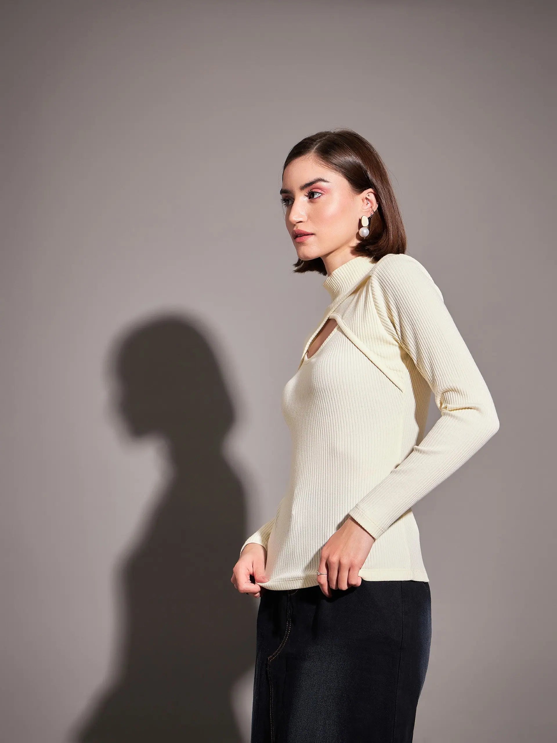 Off-White Rib Moon Cut Top - Women's Western Wear