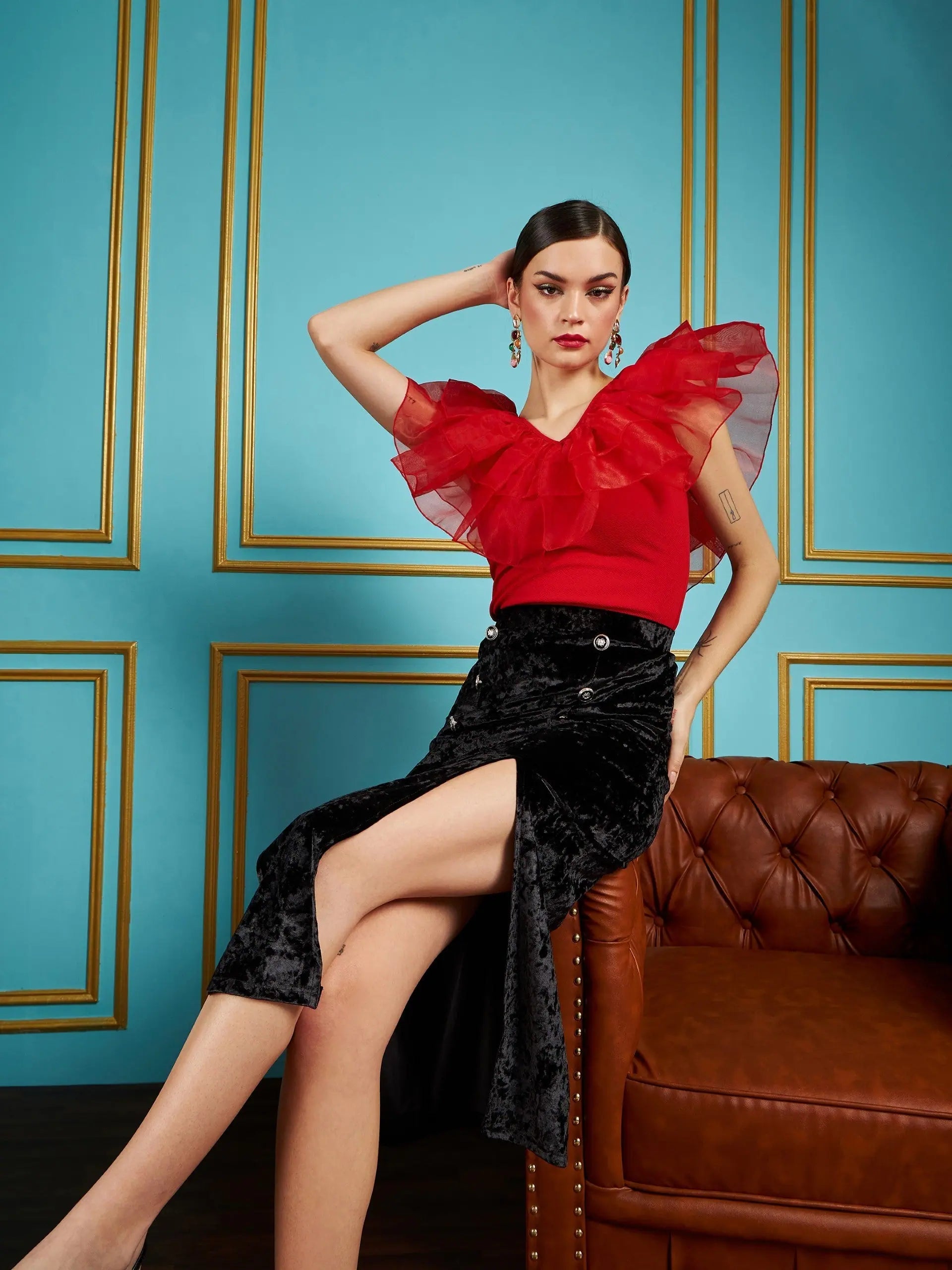 Red Frill Neck Top - Women's Western Wear & Clothing