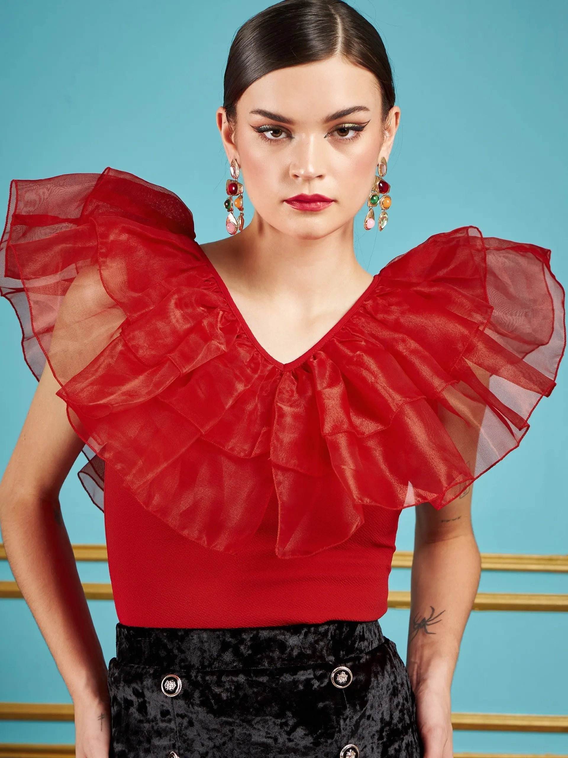 Red Frill Neck Top - Women's Western Wear & Clothing