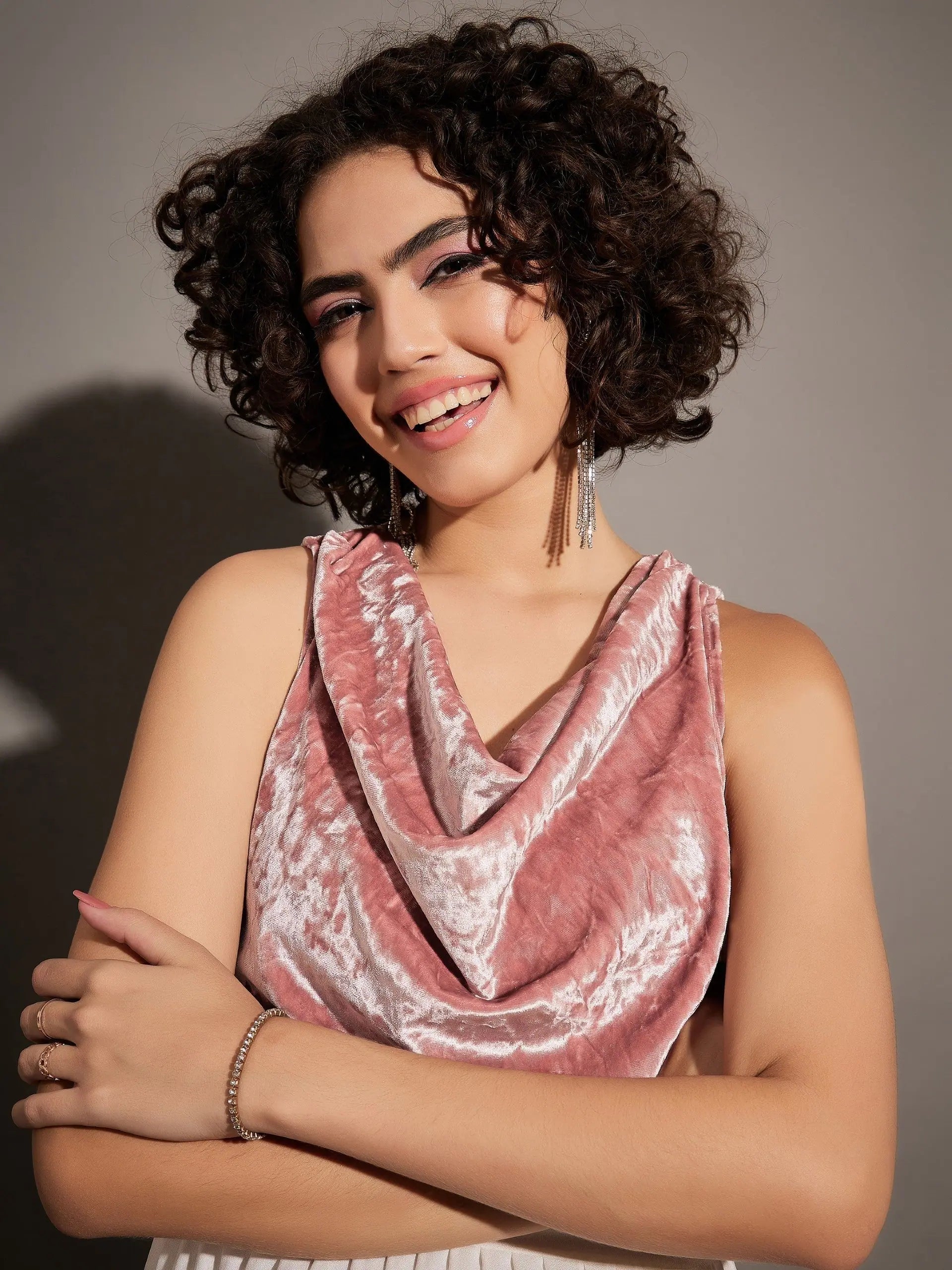 Pink Velvet Cowl Neck Top | Women's Western Wear Outfits