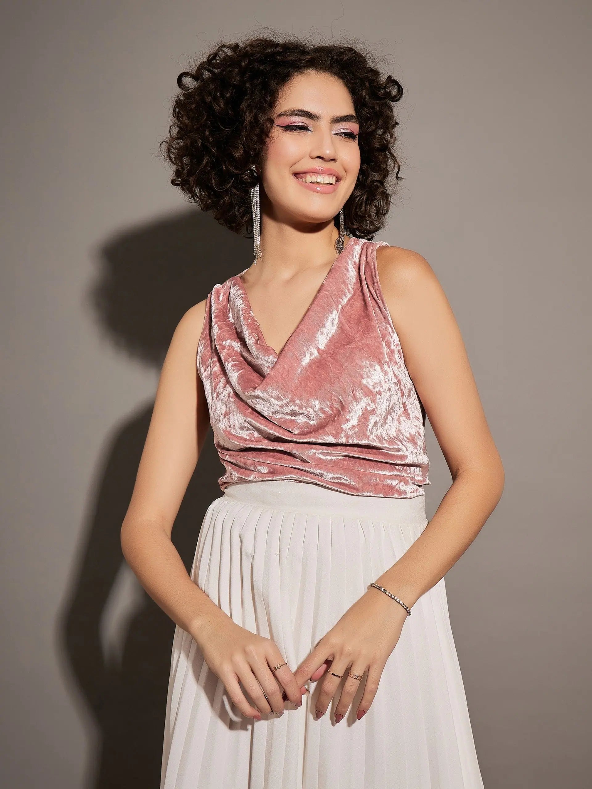 Pink Velvet Cowl Neck Top | Women's Western Wear Outfits