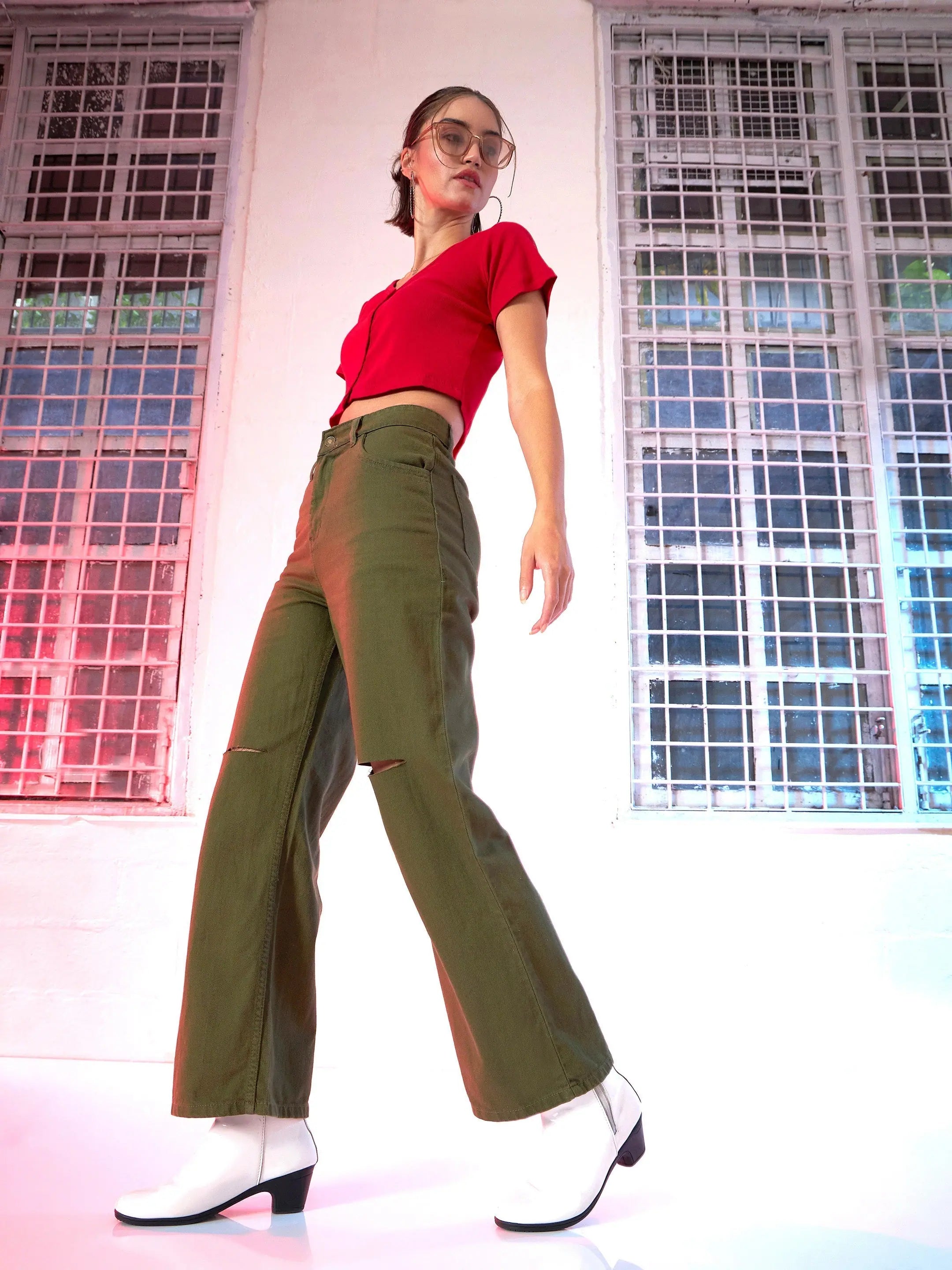 Red Button Crop Top | Women's Cotton Western Clothing Top
