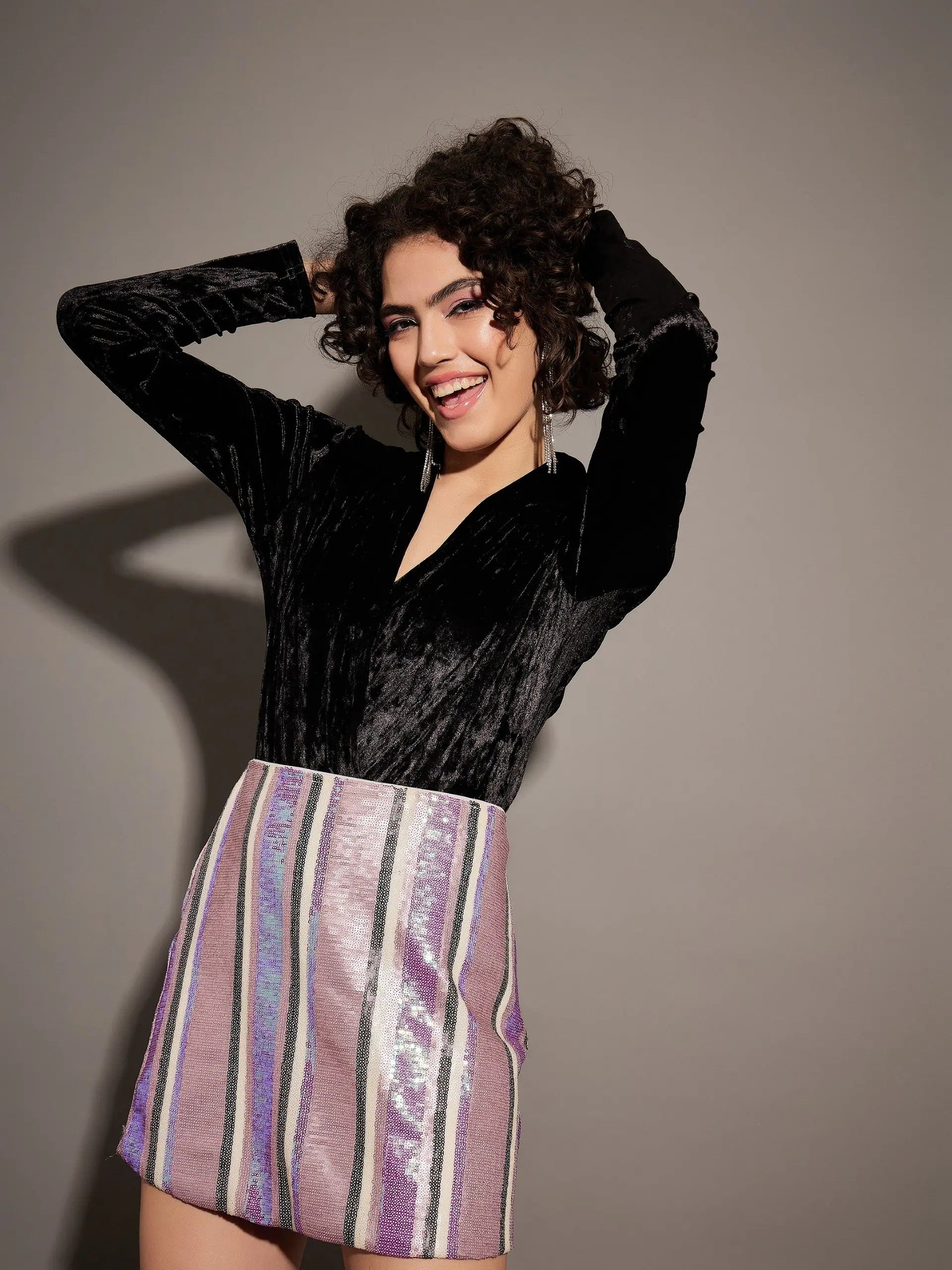 Black Velvet Wrap Bodysuit | Women's Tops & Blouses