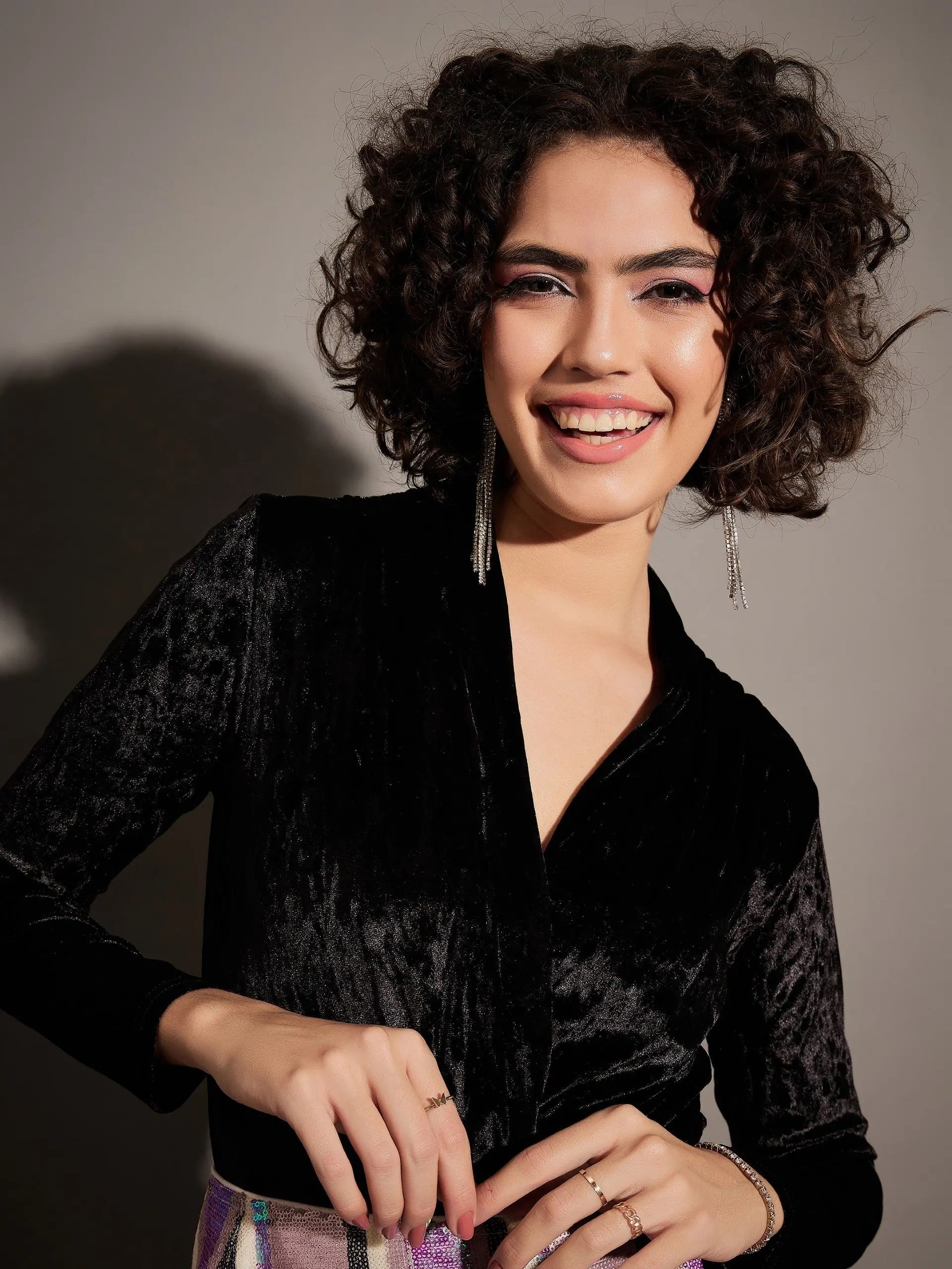 Black Velvet Wrap Bodysuit | Women's Tops & Blouses