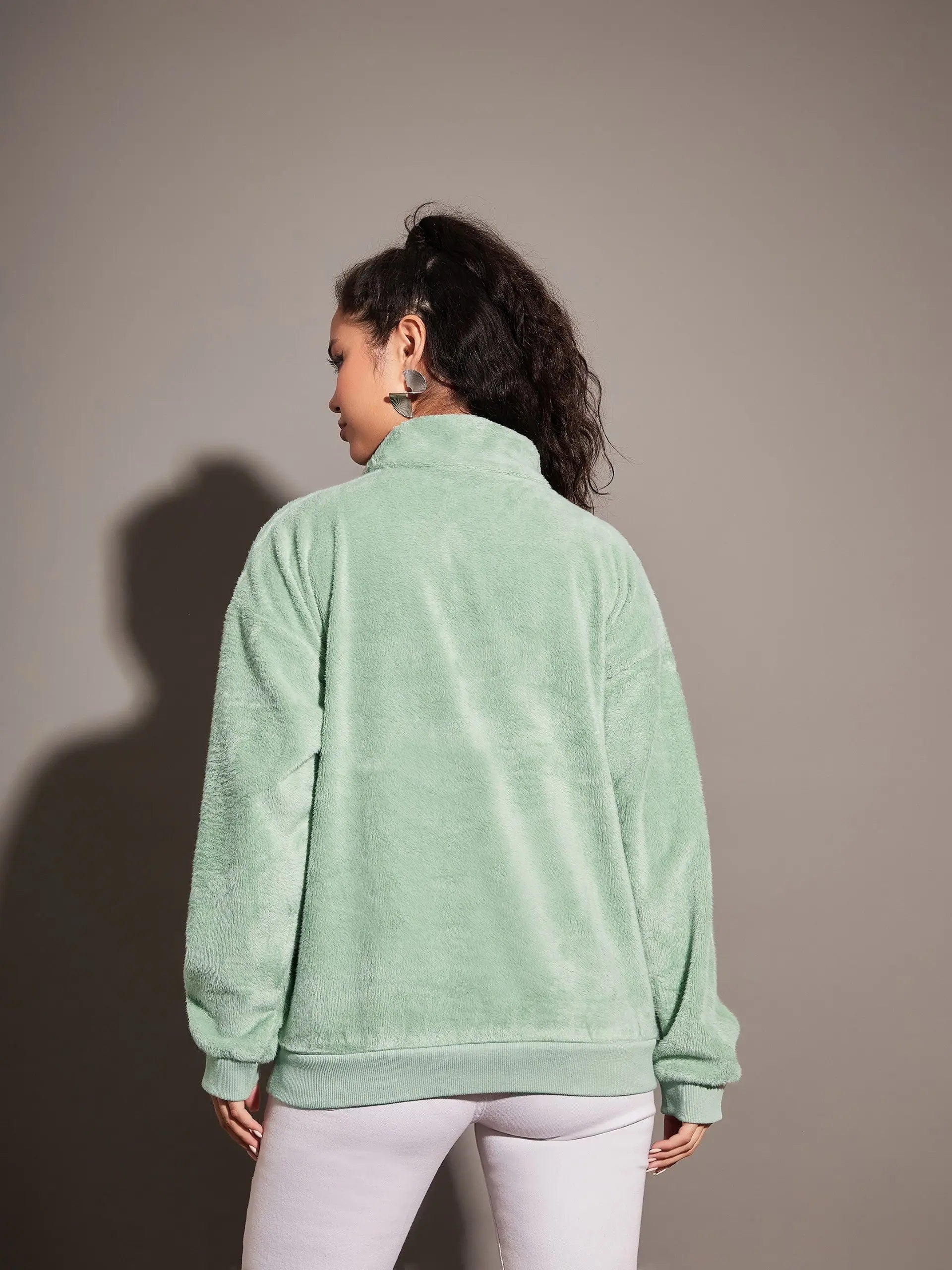 Green Embroidered Fur Sweatshirt | Women's Fleece California Top