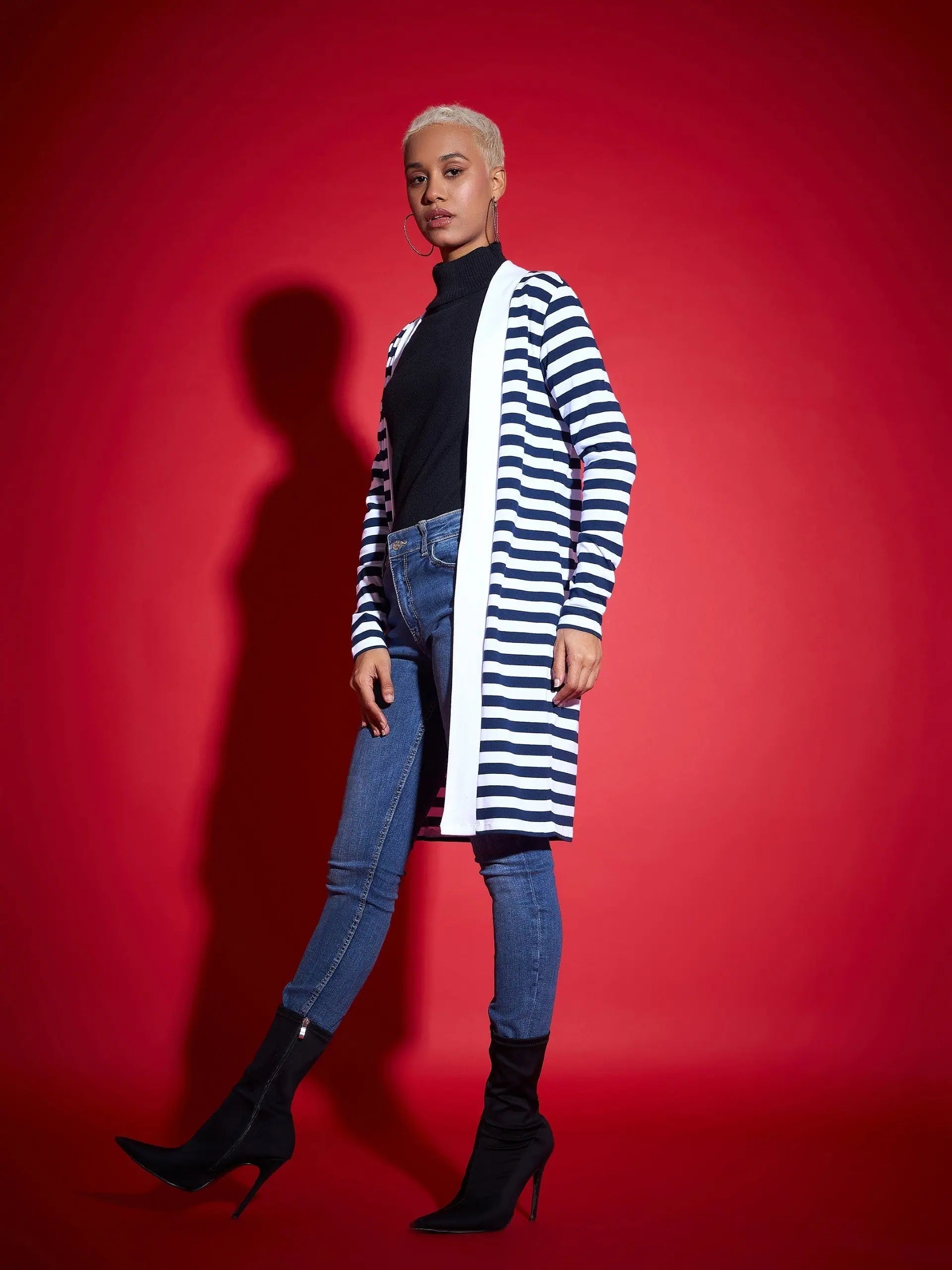 Navy & White Striped Sweater | Women's Designer Ethnic Knit