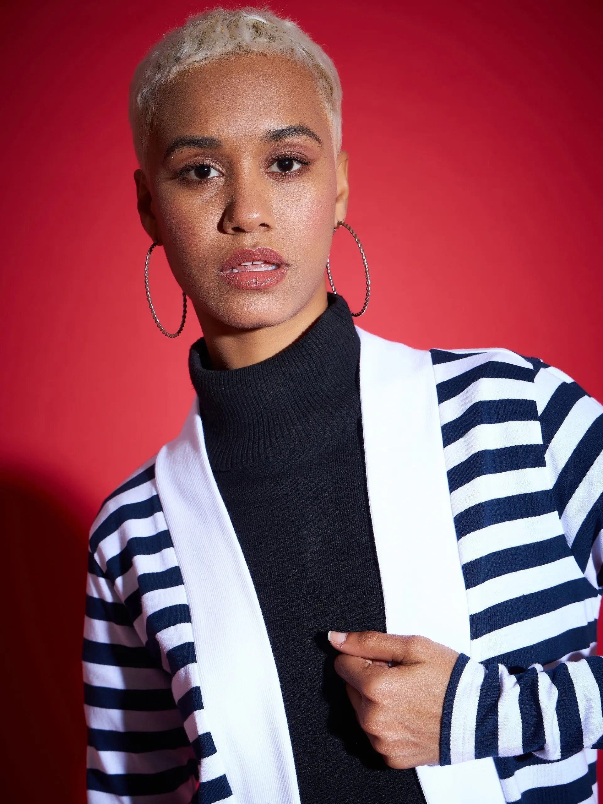 Navy & White Striped Sweater | Women's Designer Ethnic Knit