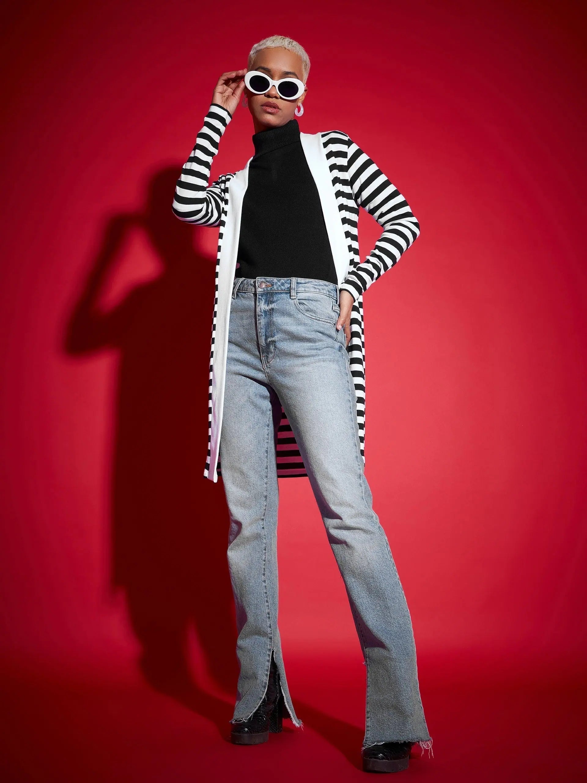 Black & White Striped Sweater | Women's Designer Knit Top