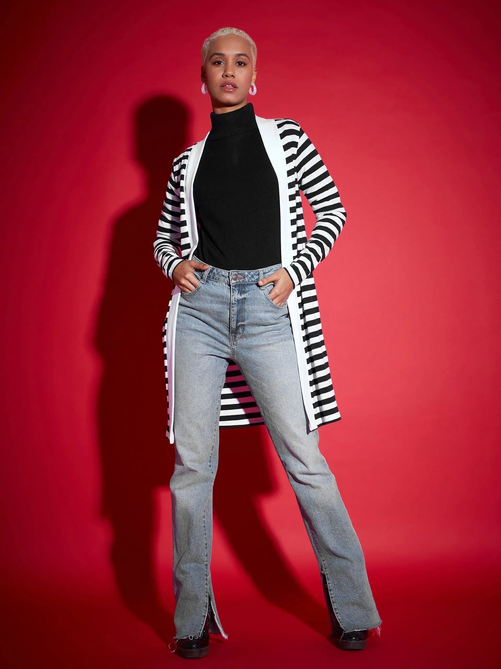 Black & White Striped Sweater | Women's Designer Knit Top