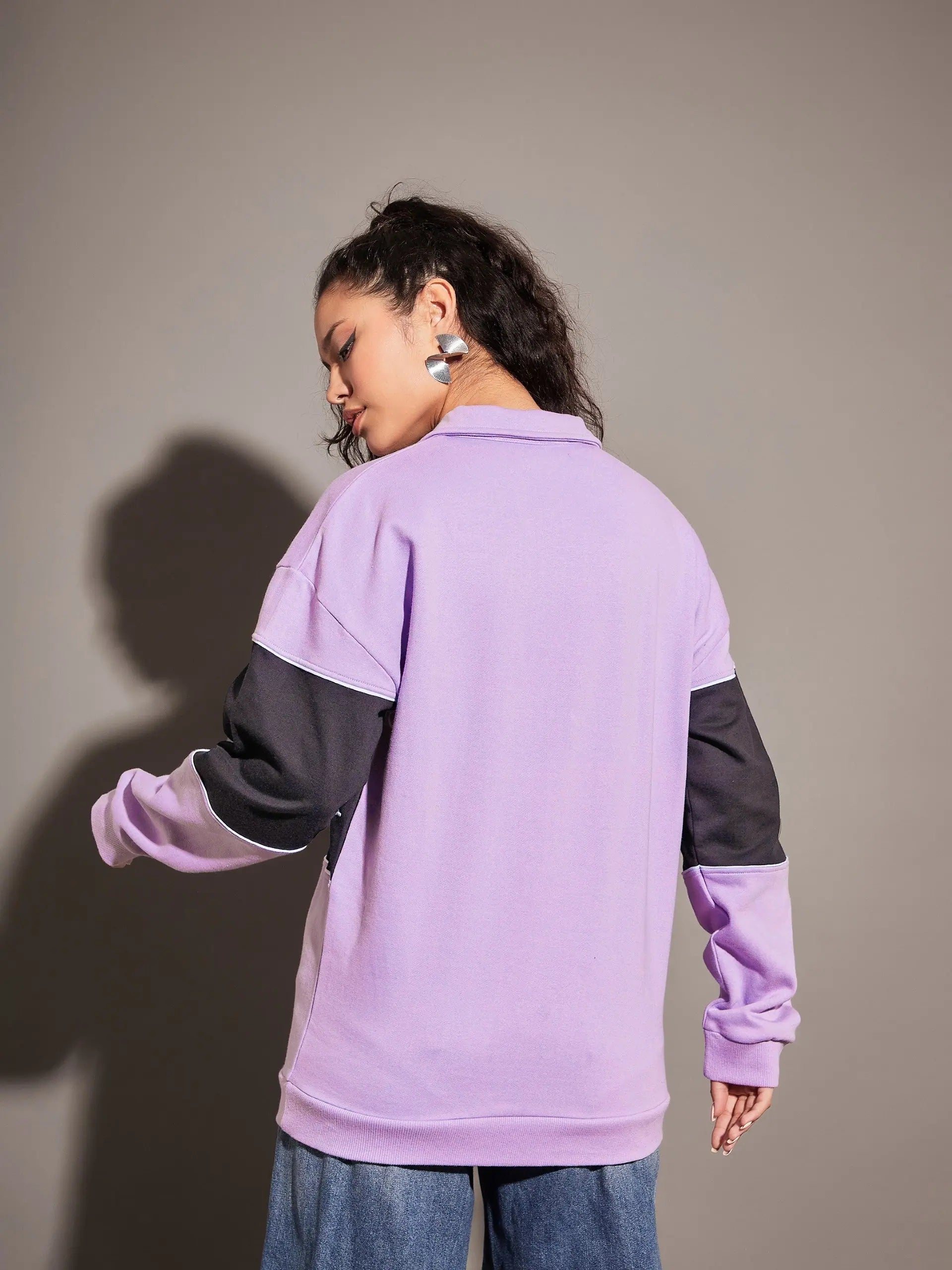 Lavender Michigan Sweatshirt | Women's Colour Block Polyester