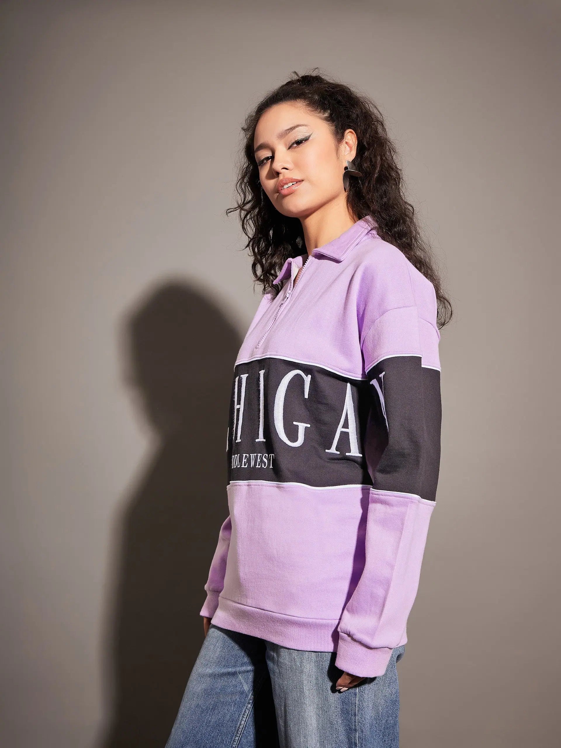 Lavender Michigan Sweatshirt | Women's Colour Block Polyester