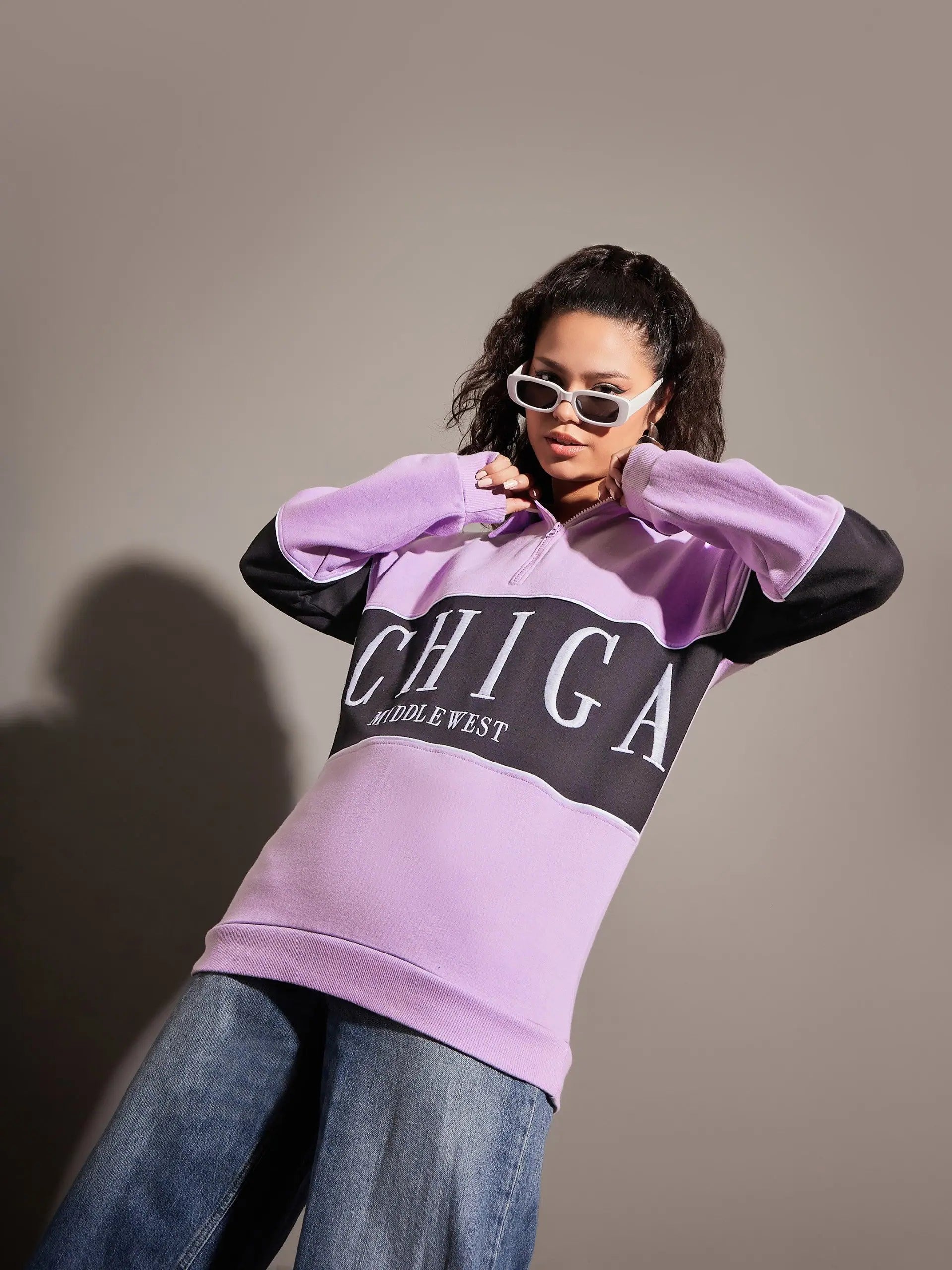 Lavender Michigan Sweatshirt | Women's Colour Block Polyester