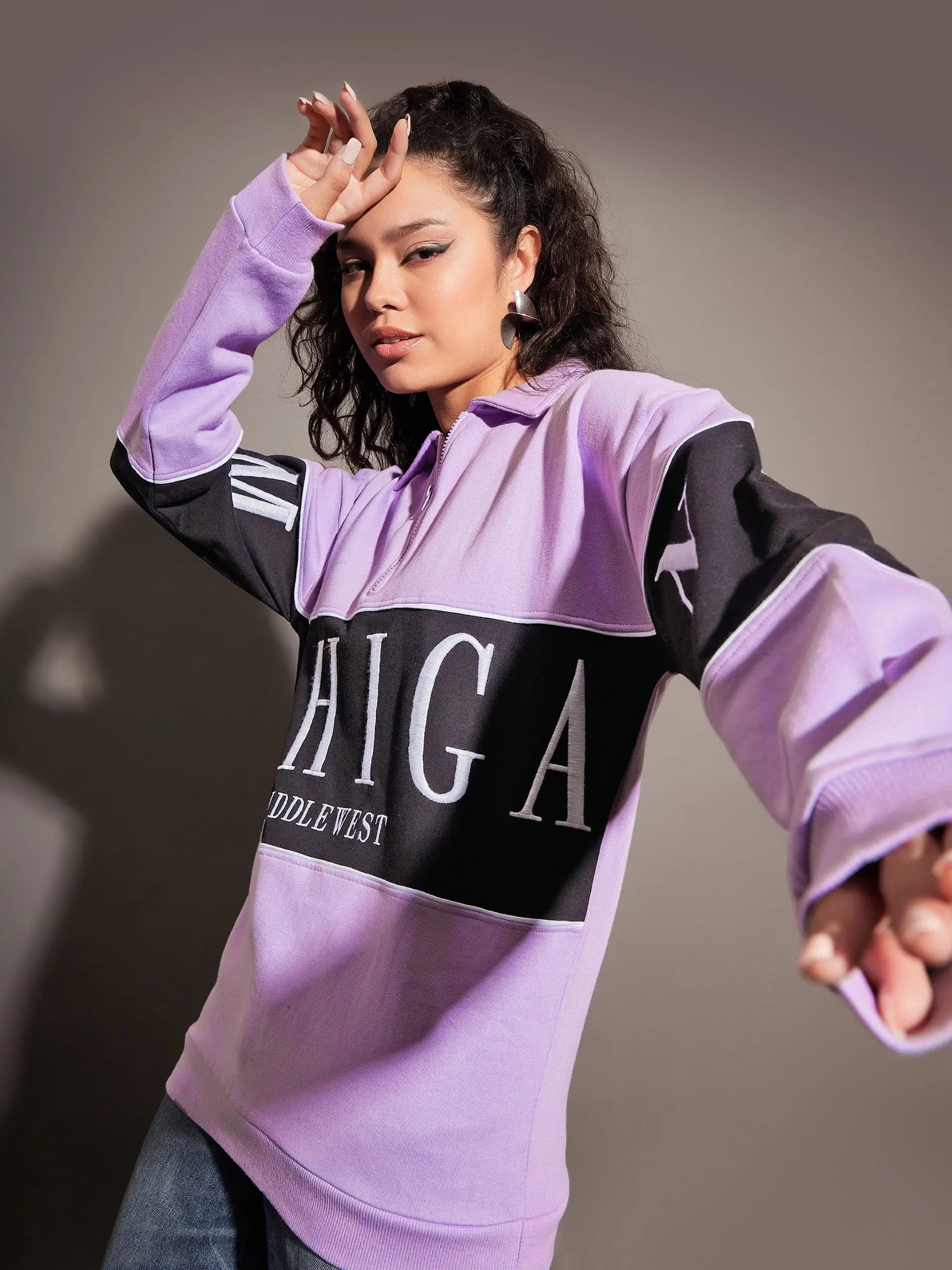 Lavender Michigan Sweatshirt | Women's Colour Block Polyester