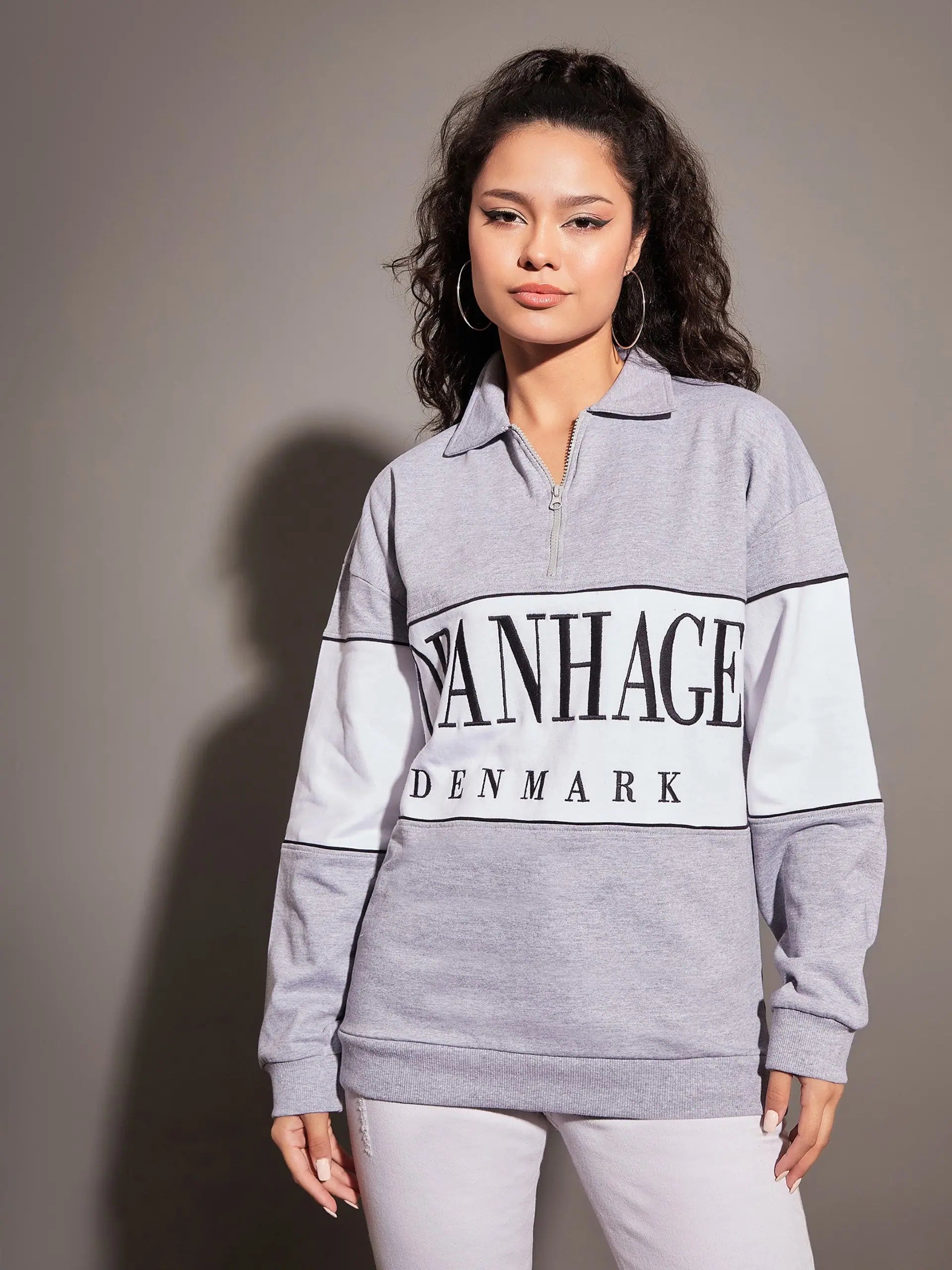 Grey Melange Copenhagen Sweatshirt | Women's Polyester Printed