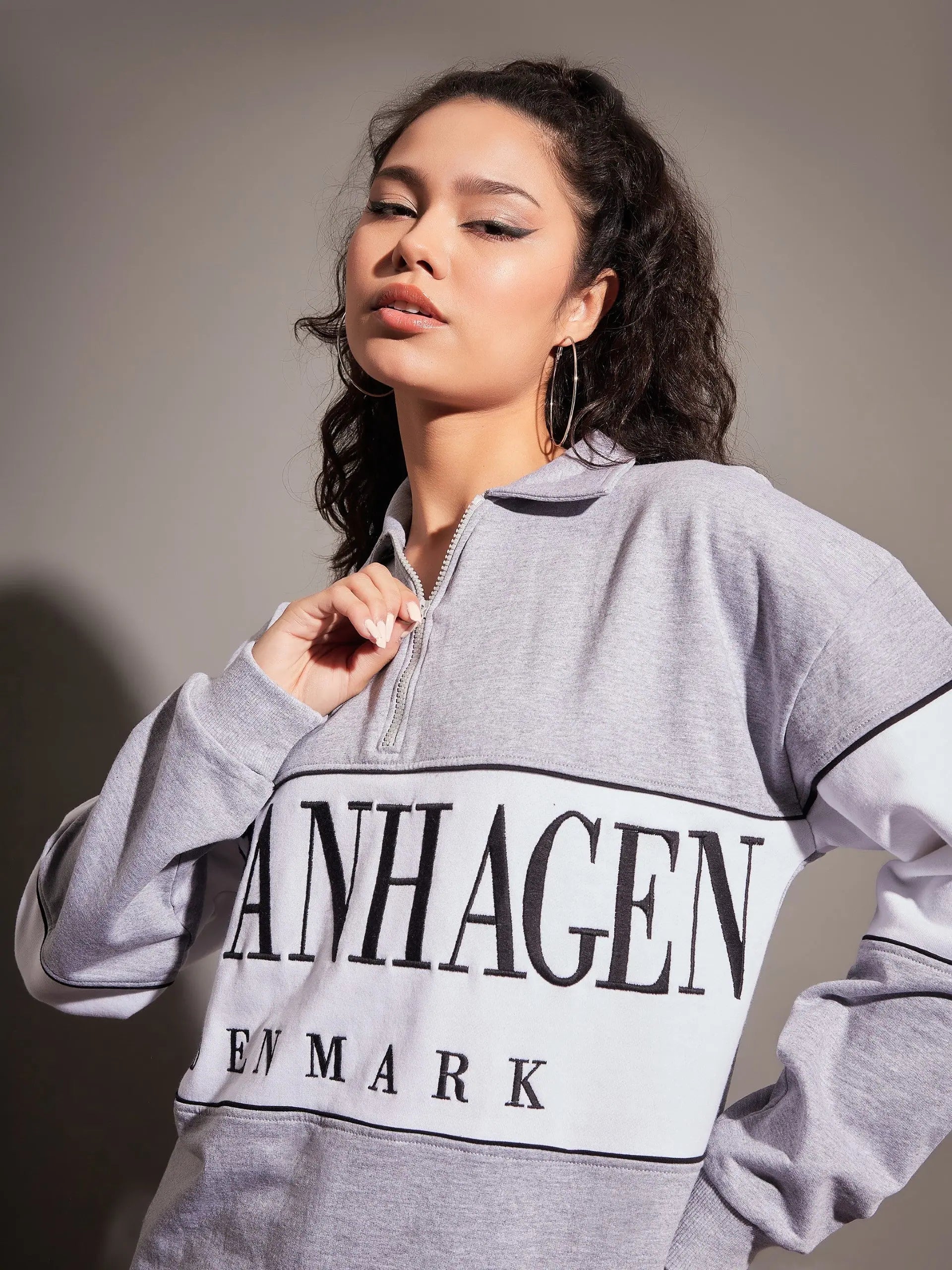 Grey Melange Copenhagen Sweatshirt | Women's Polyester Printed