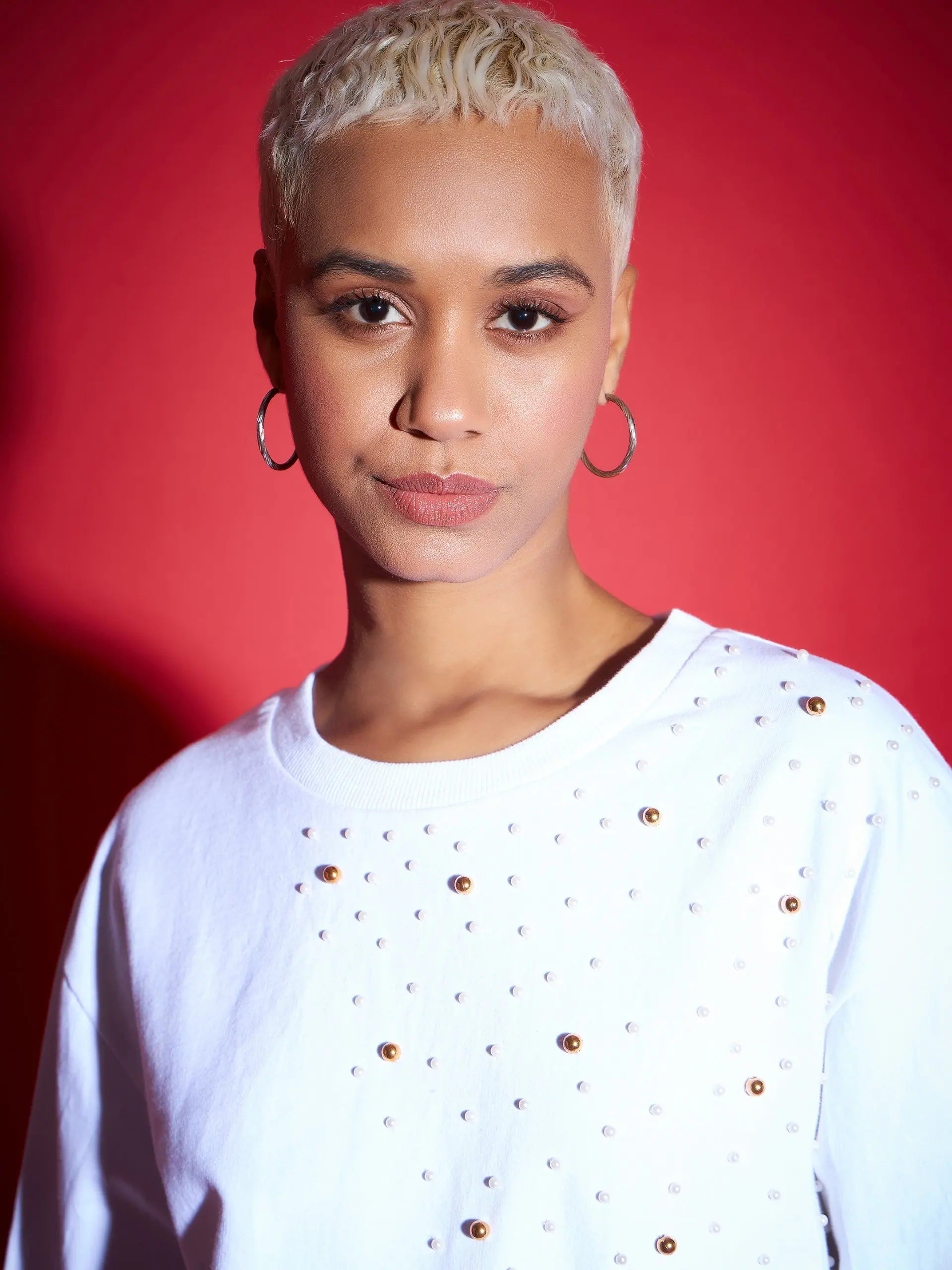 White Terry Pearl Sweatshirt | Women's Oversized Cotton Top