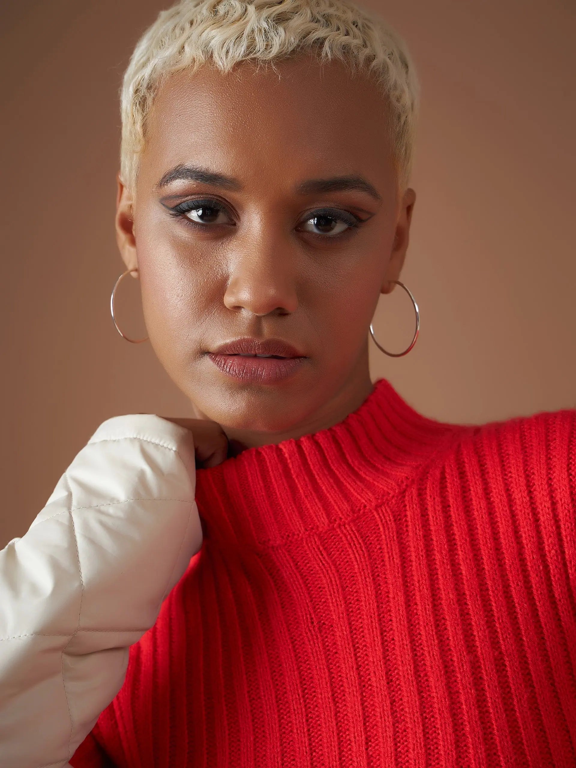 Red Ribbed High Neck Sweater | Women's Western Clothing