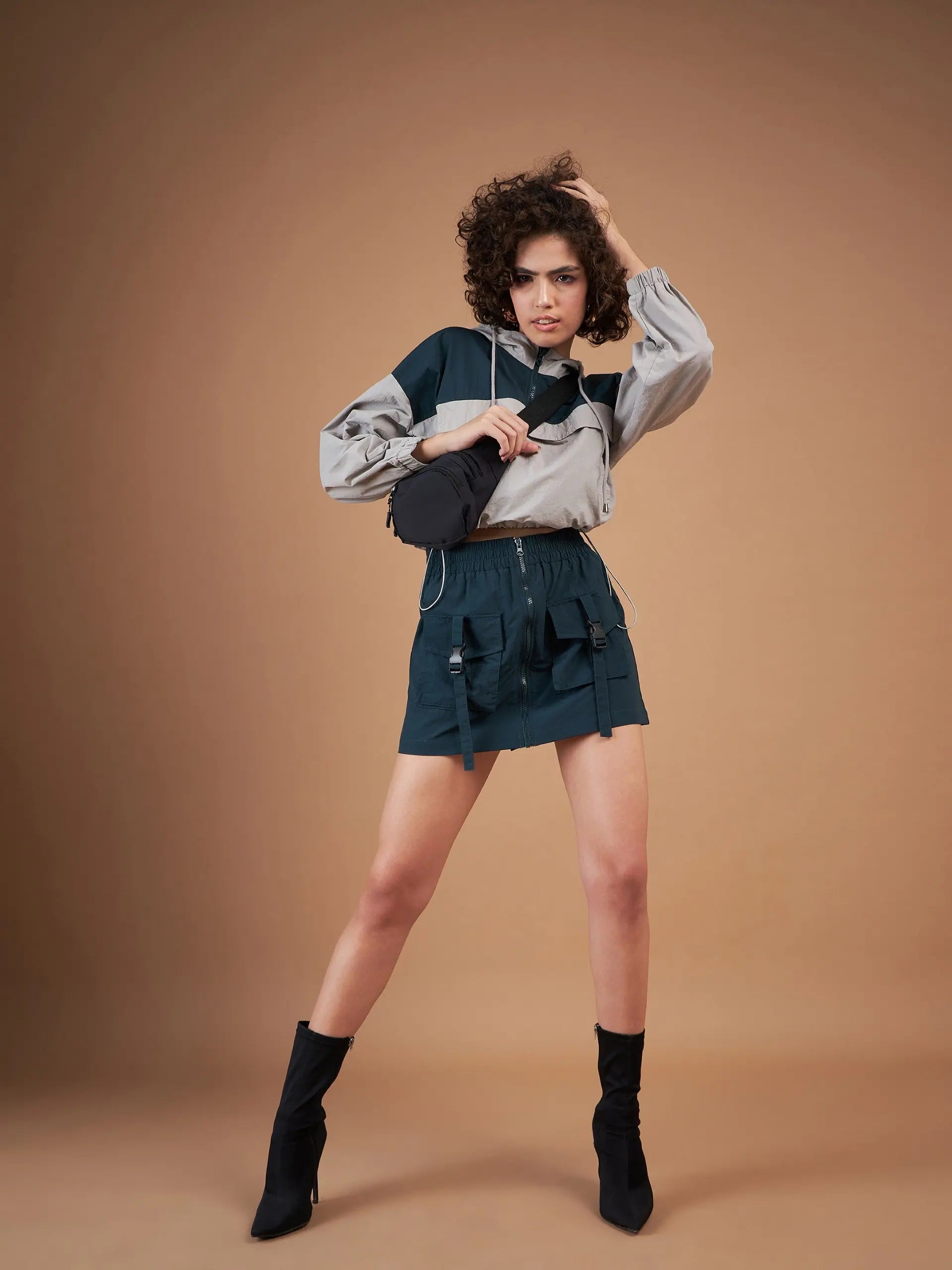 Women's Green Colourblock Hoodie | Western Wear for Women