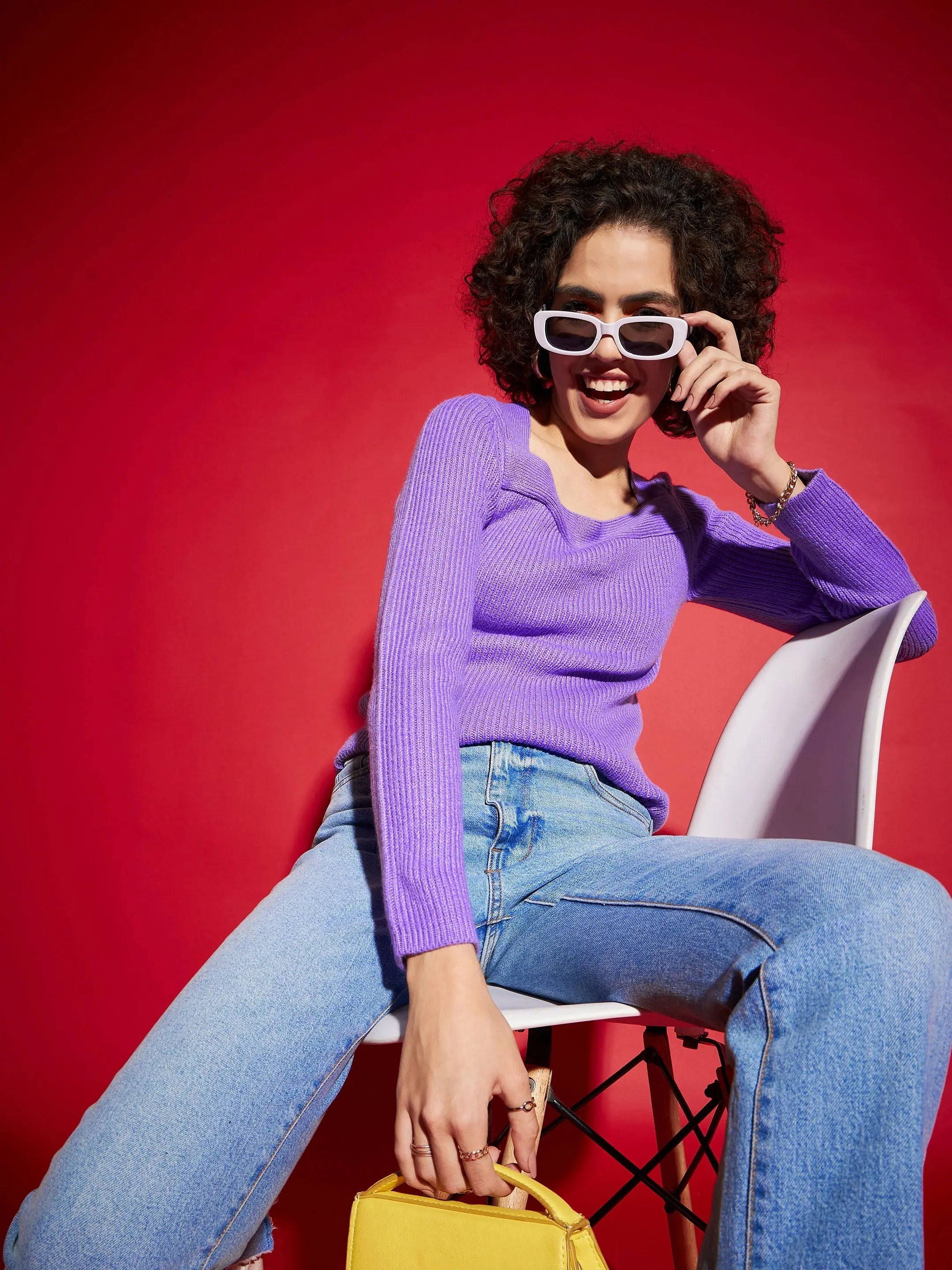 Lavender Rib Square Neck Sweater | Slim Fit Women's Sweater