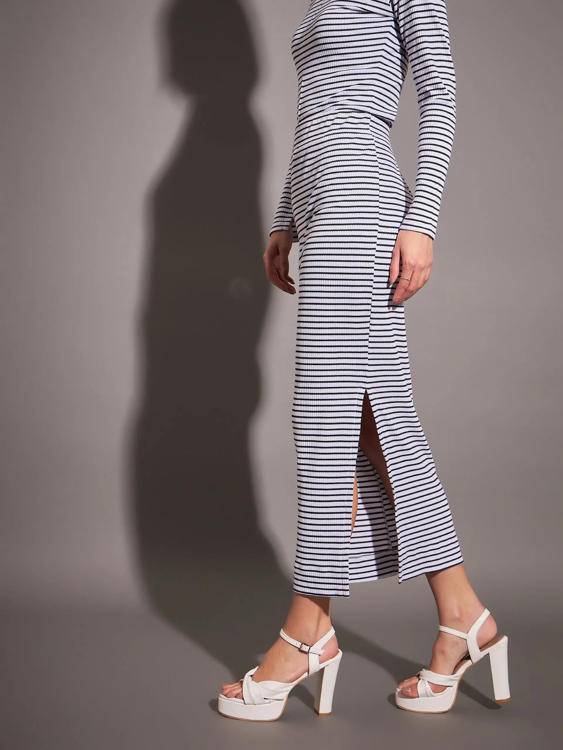 Striped Rib Pencil Skirt | Women's Skirts Online Shop