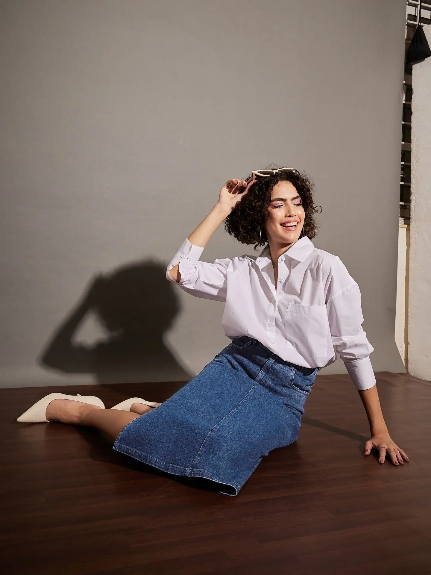 Ice Blue Denim Midi Skirt - Women's Western Outfits Online