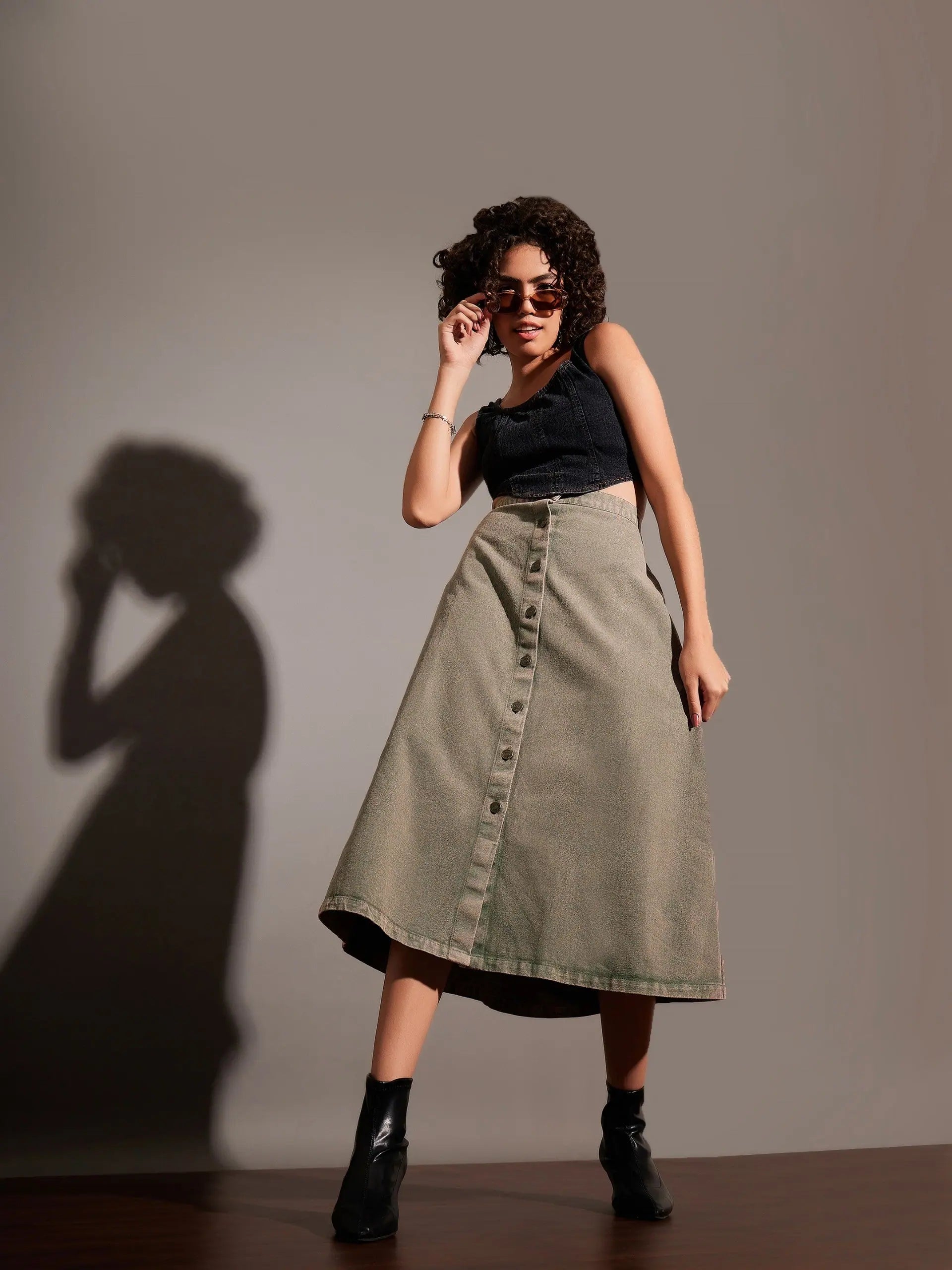 Beige Denim A-Line Skirt - Women's Western Wear Collection
