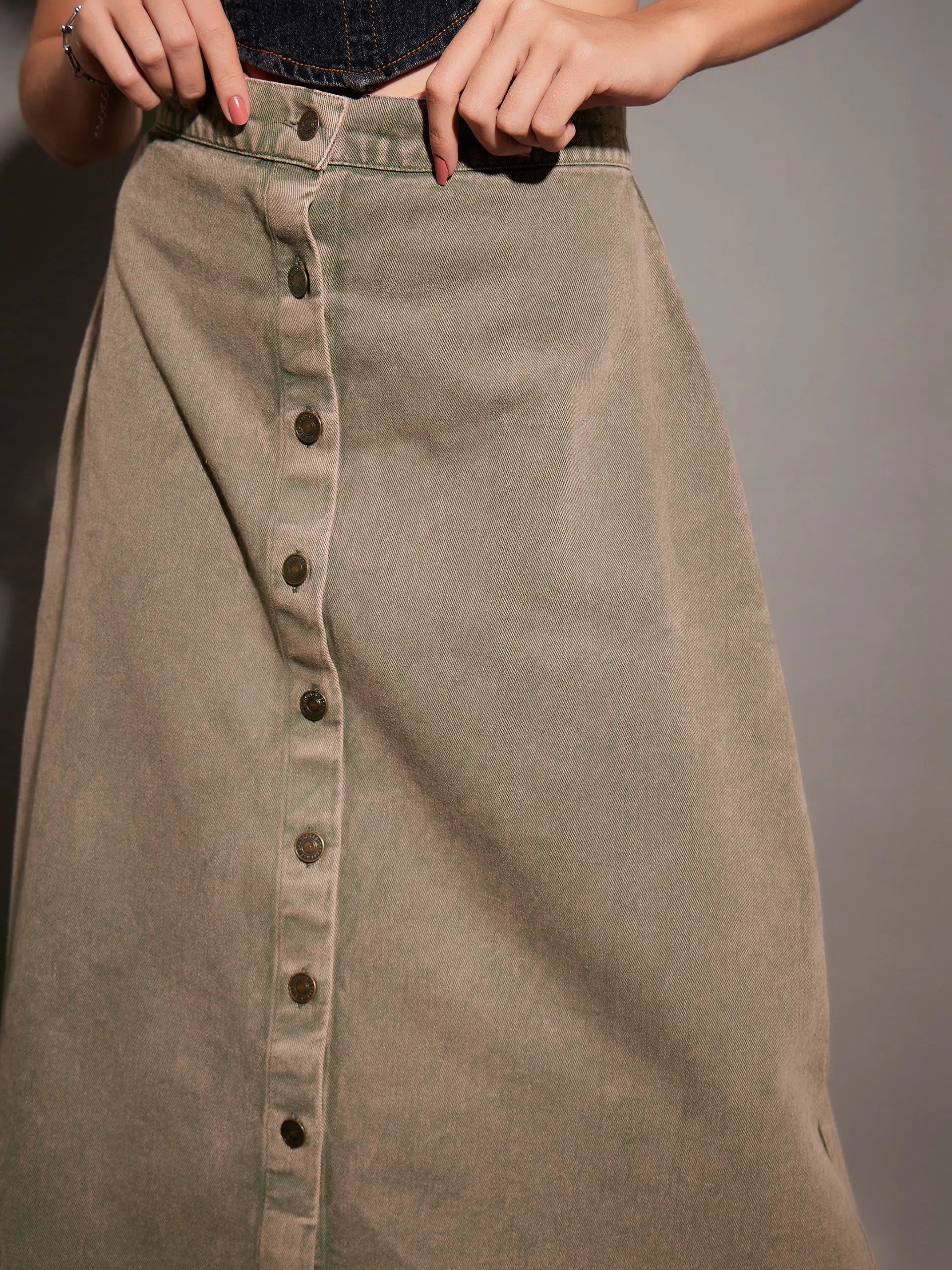 Beige Denim A-Line Skirt - Women's Western Wear Collection
