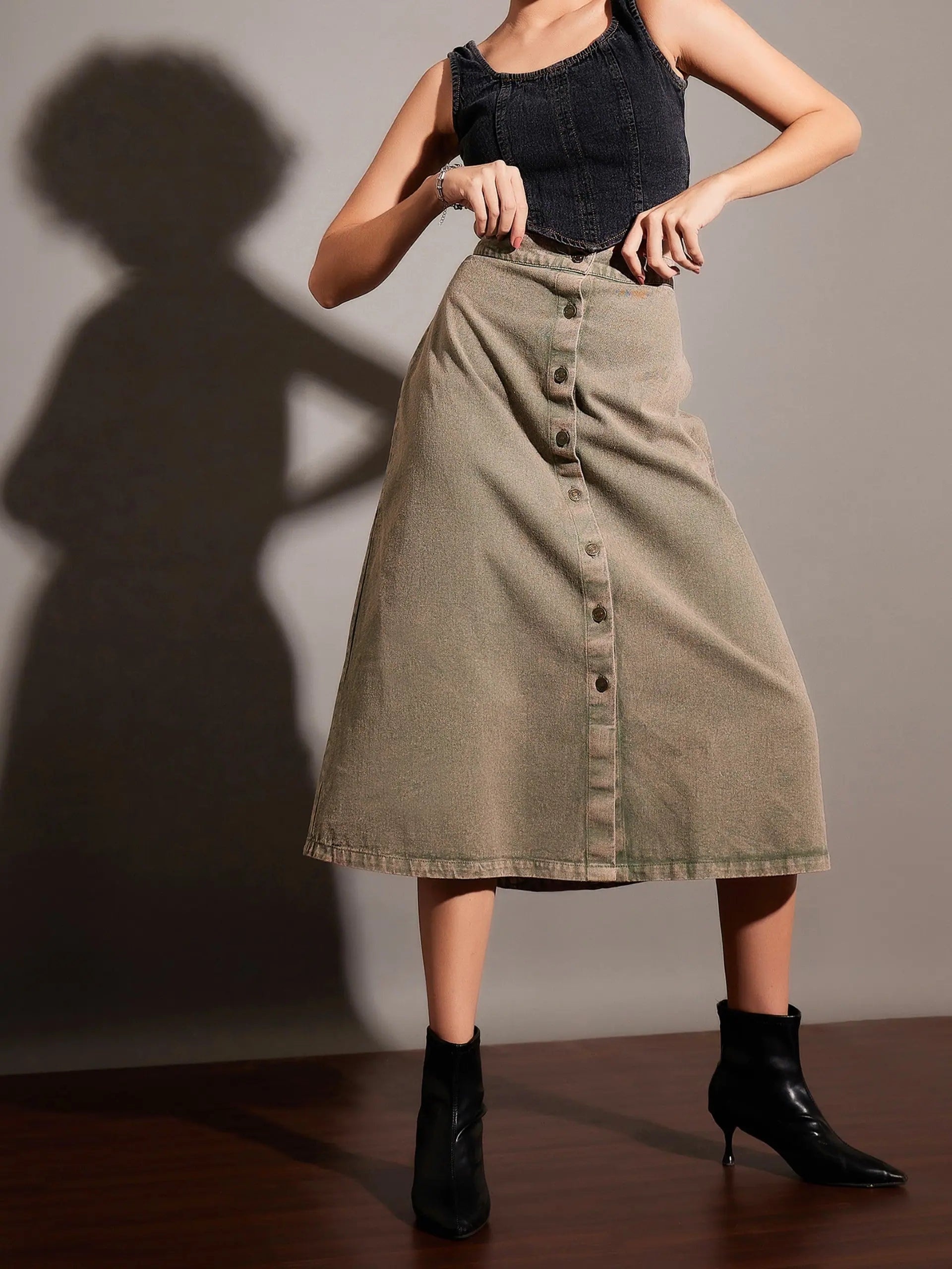 Beige Denim A-Line Skirt - Women's Western Wear Collection