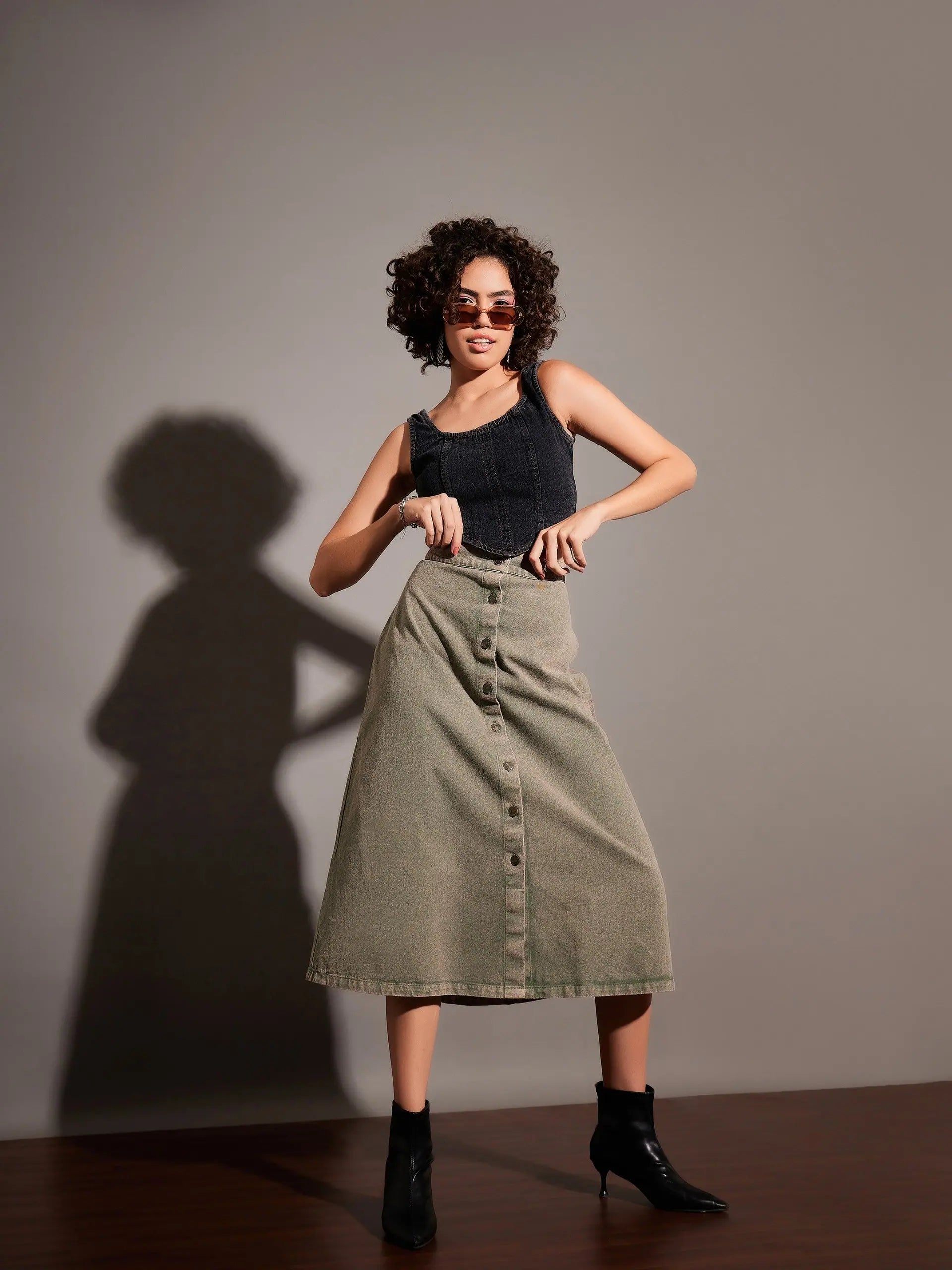 Beige Denim A-Line Skirt - Women's Western Wear Collection
