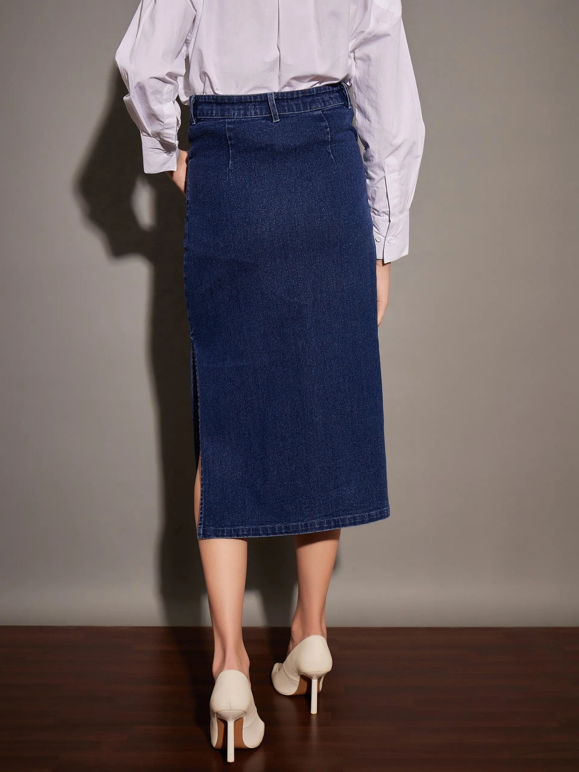 Navy Denim Midi Skirt - Women's Western Clothing & Outfits