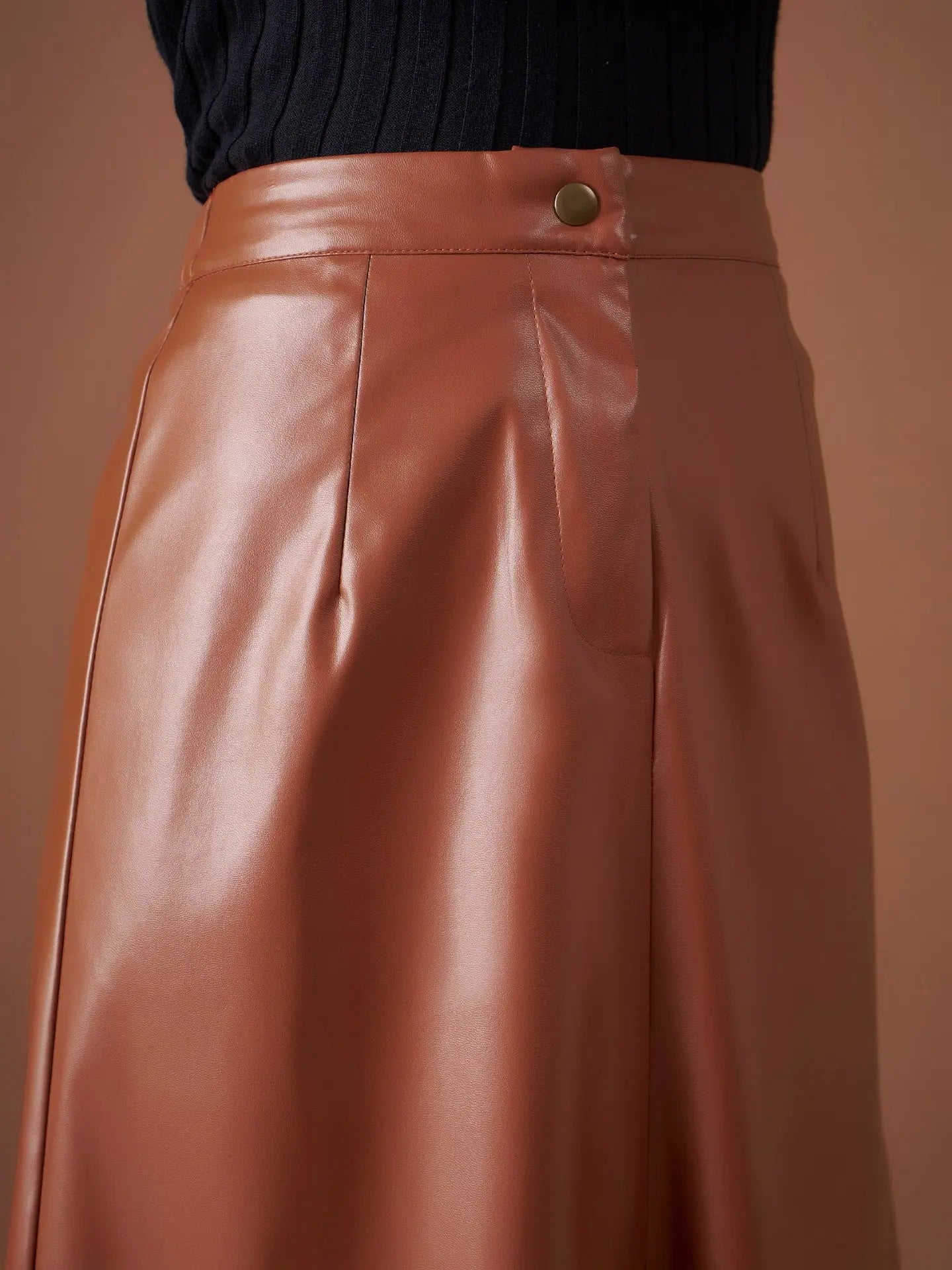 Brown PU A-Line Skirt | Women's Skirts Below Knee