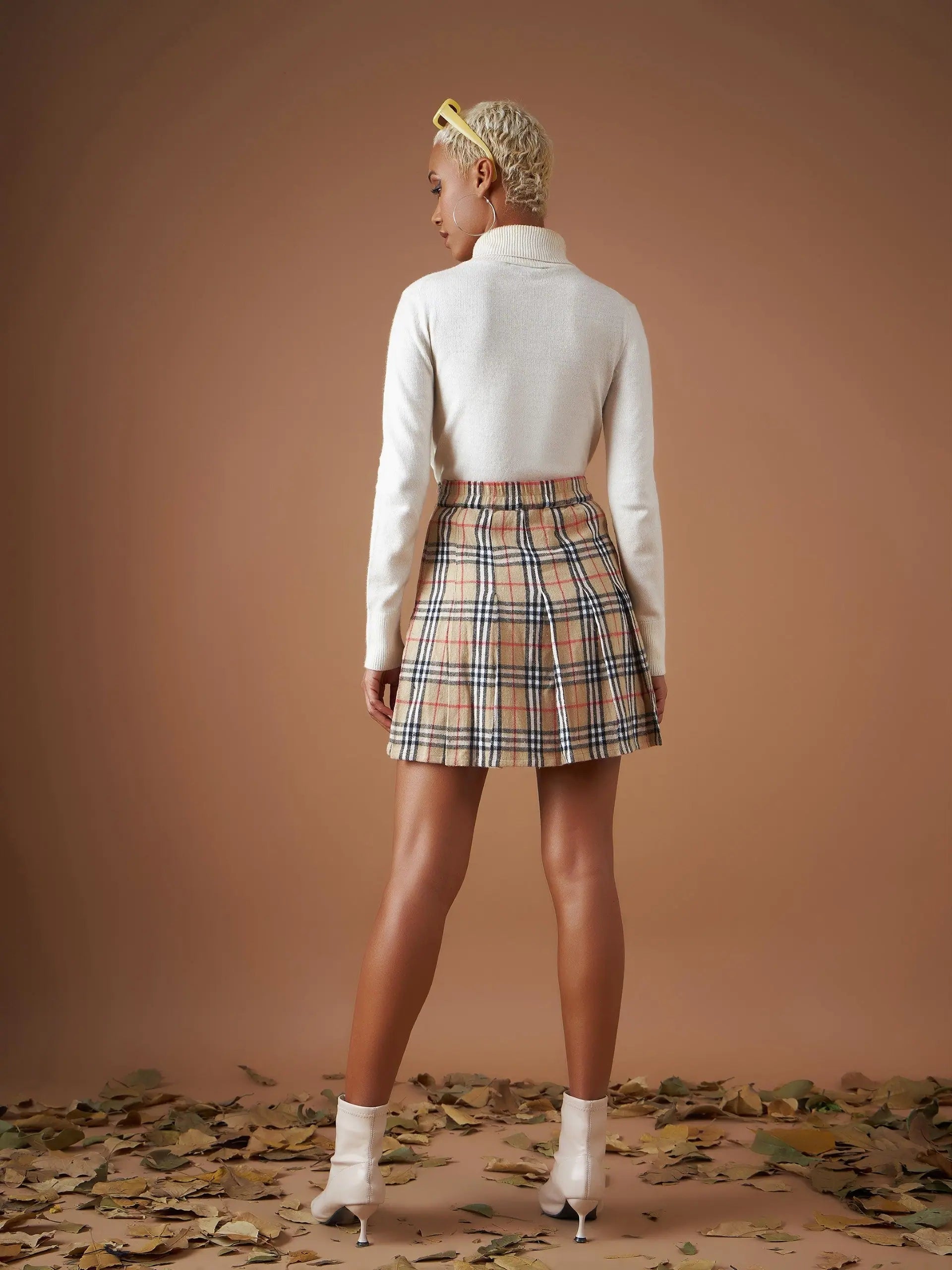 Beige Check Mini Skirt - Women's Western Wear & Outfits