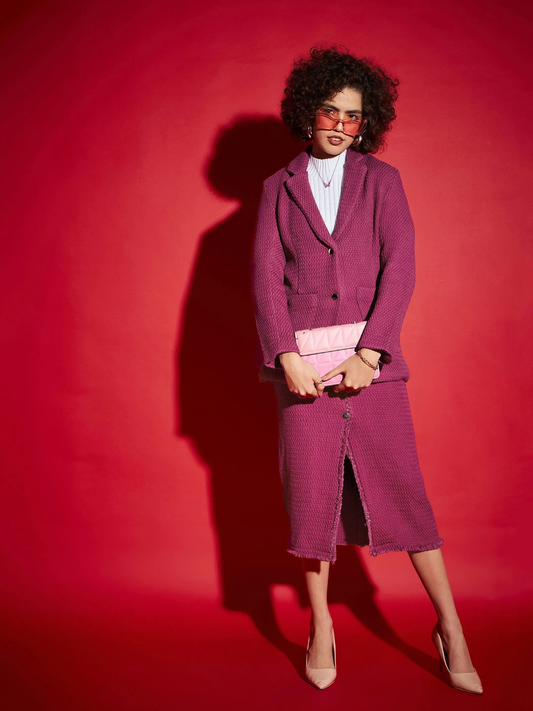 Magenta Tweed Midi Skirt - Women's Western Wear & Clothing