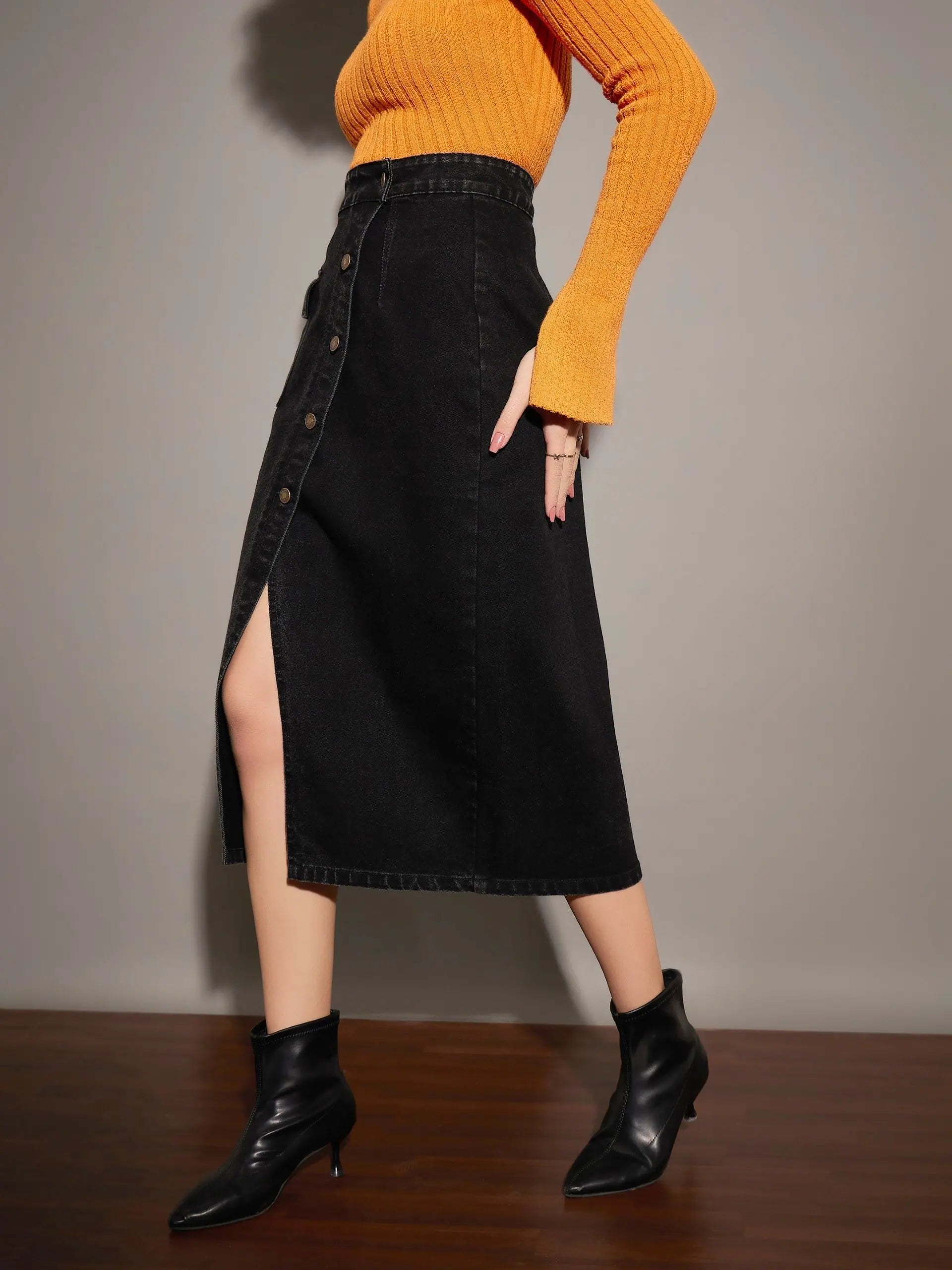 Black Denim Wrap Skirt | Women's Western Outfits Online