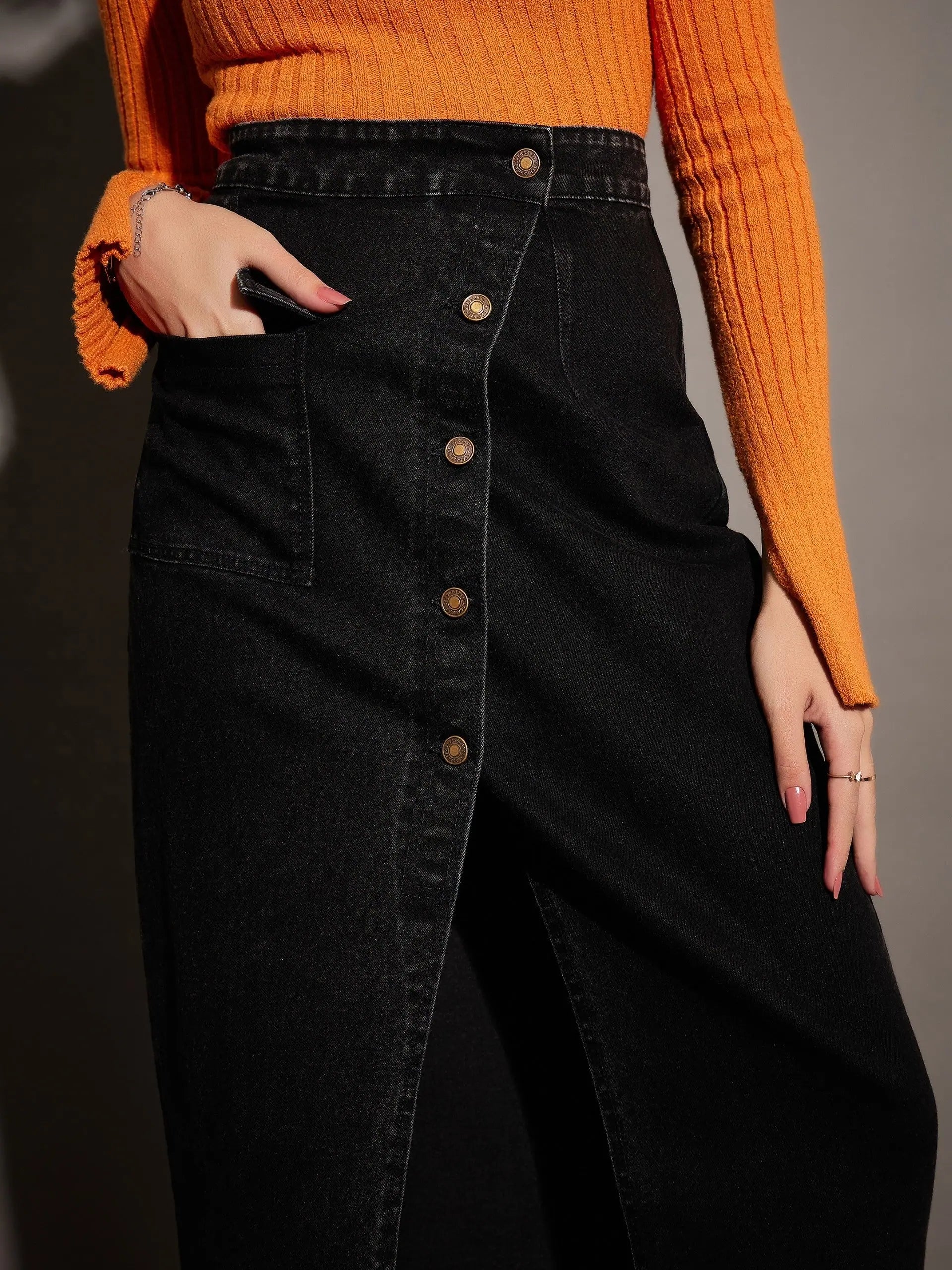 Black Denim Wrap Skirt | Women's Western Outfits Online
