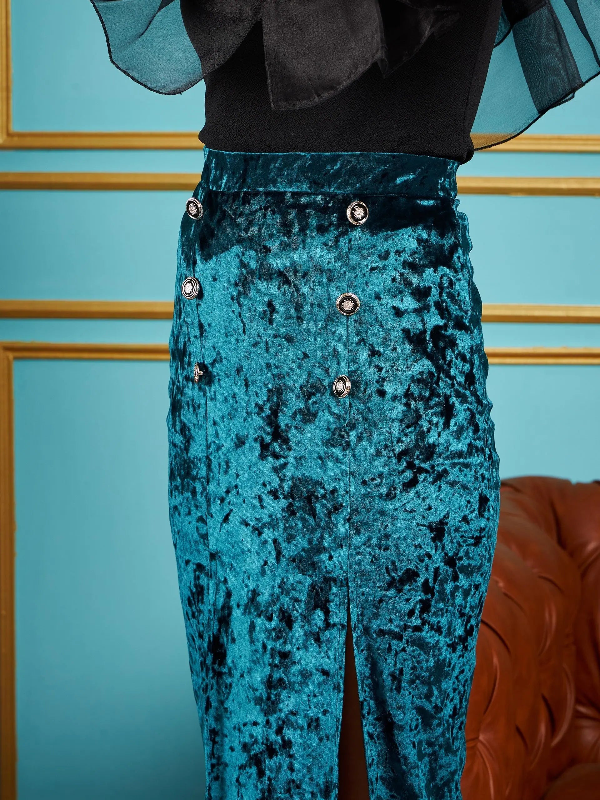 Emerald Velvet Midi Skirt | Women's Skirts Collection