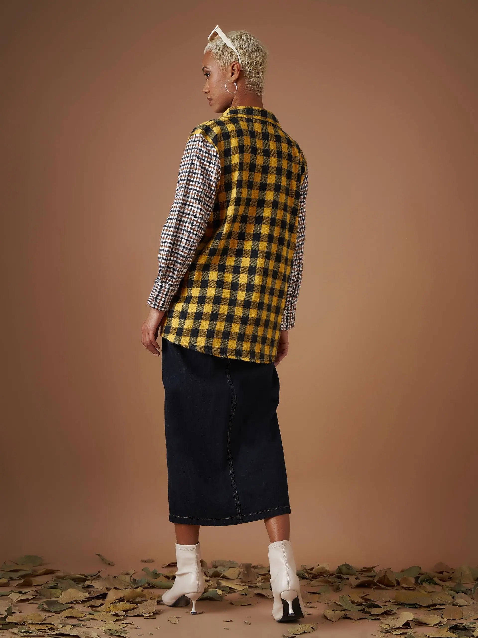 Yellow Flannel Check Shirt - Women's Casual Ethnic Wear